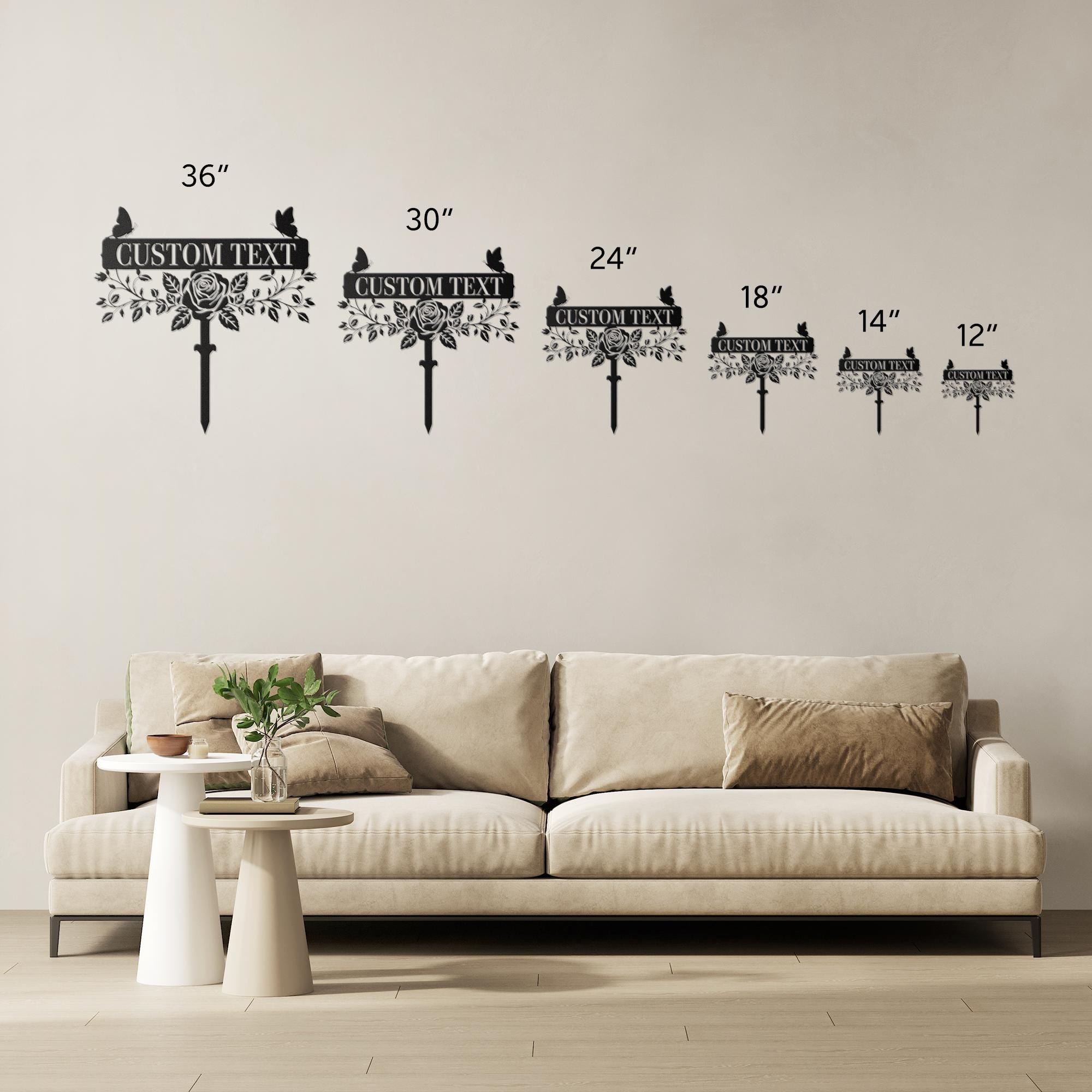 Custom Rose Garden Stake, Personalized Metal Sign, Butterfly Floral Yard Art Plaque