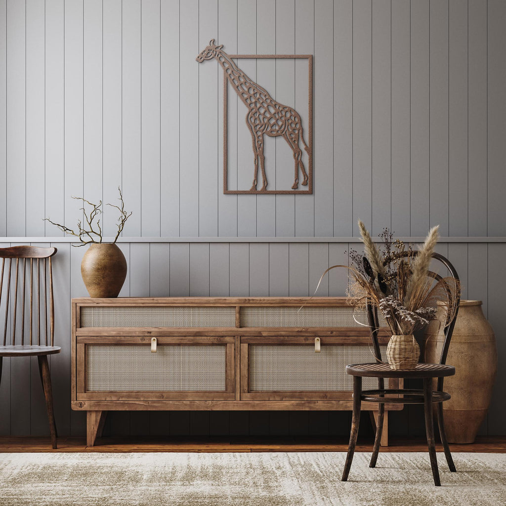 African Giraffe Silhouette Metal Wall Art | Die-Cut Nature Safari Decor | Unique Minimalist Farmhouse Gift for Animal Lovers