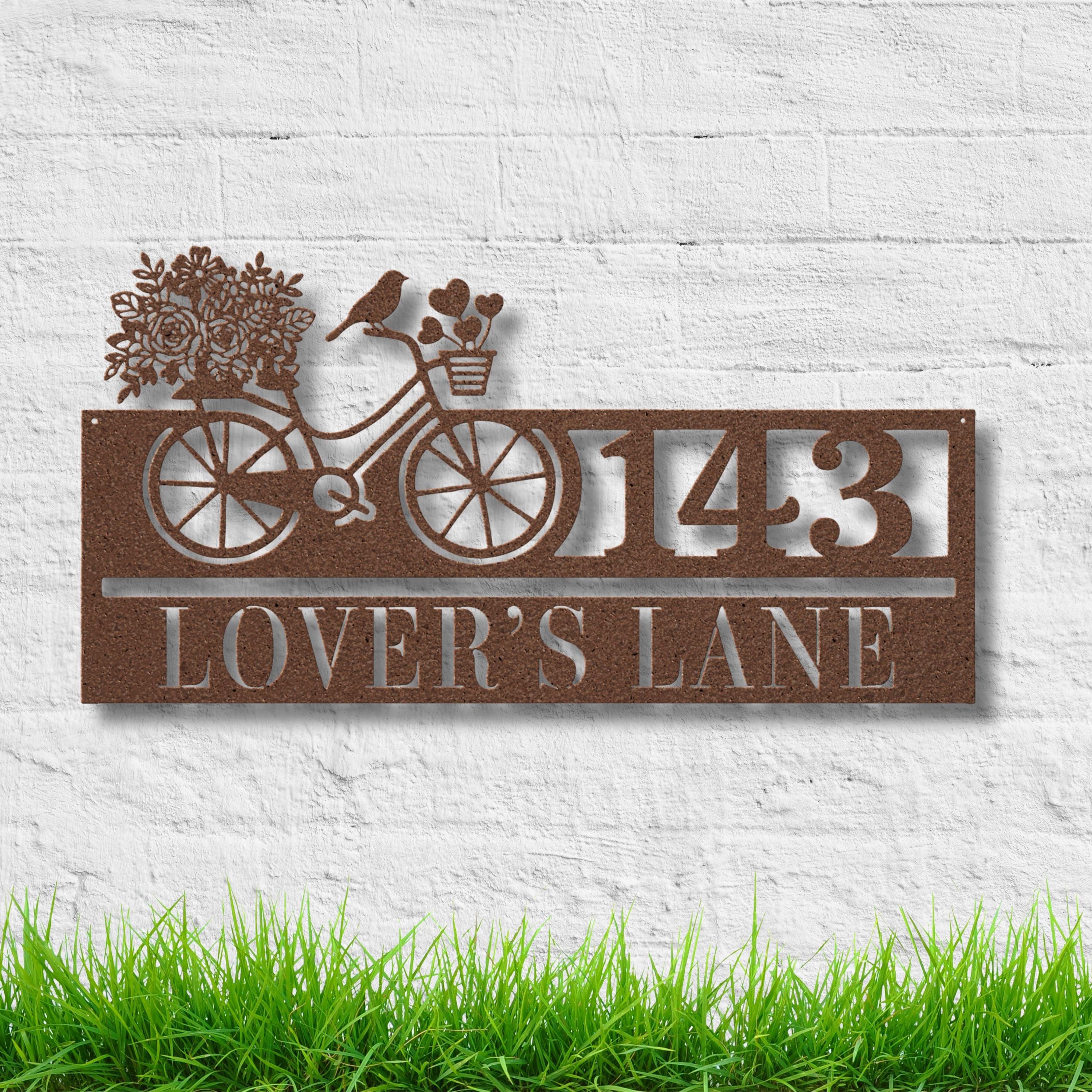 Custom Bicycle Address Sign, Flower Bike Metal Art, Personalized House Number Plaque, Unique Home Decor, Romantic Gift