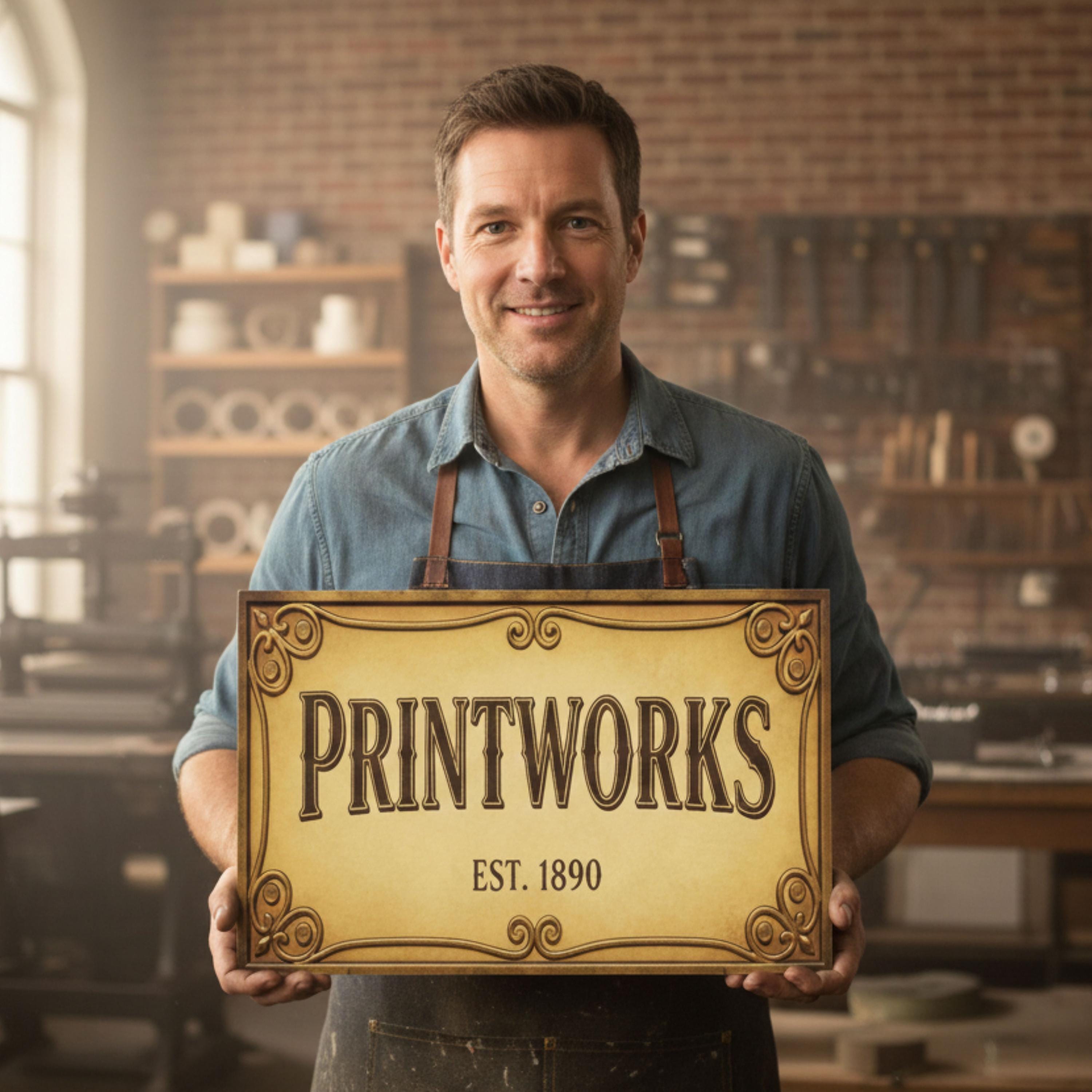 Vintage Printworks Metal Sign, Rustic Industrial Office Decor, Antique Newspaper Shop Wall Art