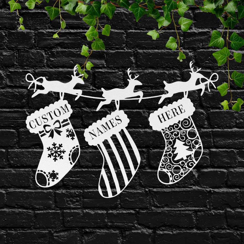 Personalized Christmas Stockings Metal Sign, Reindeer Mantel Decor