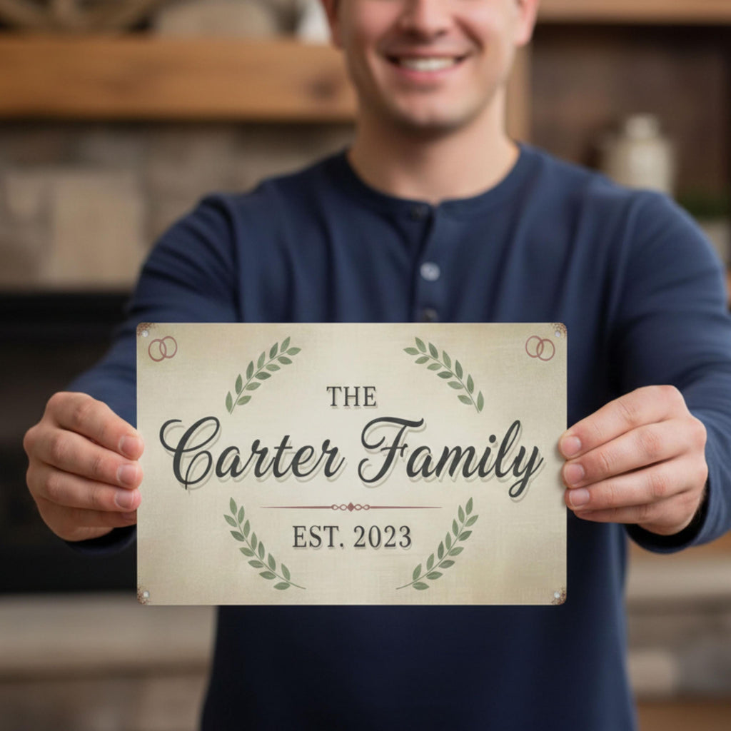 Custom Family Name Metal Sign, Personalized Last Name Plaque, Rustic Housewarming Gift