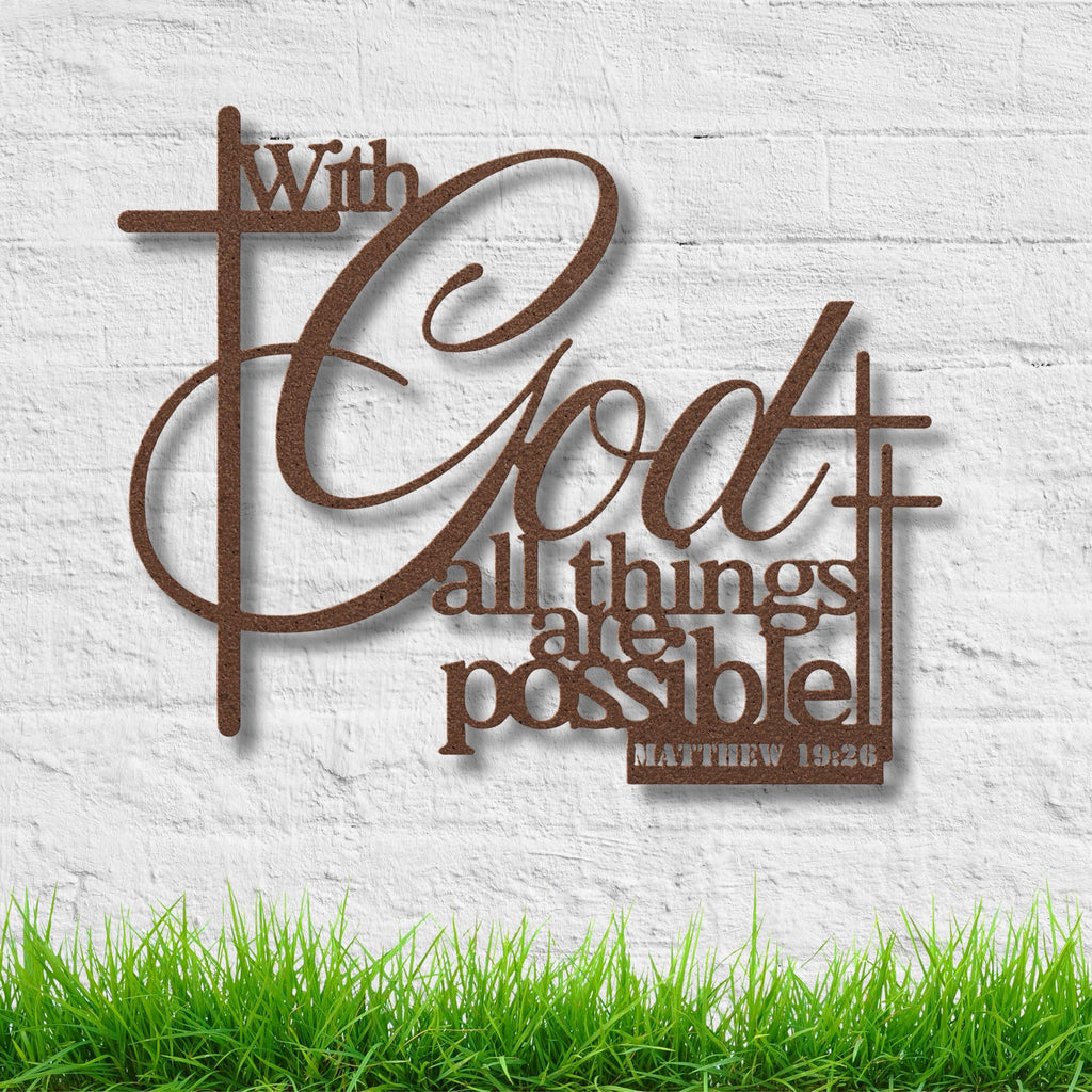 Metal Bible Verse Sign | Matthew 19:26 Scripture Metal Sign - Durable Steel Art
