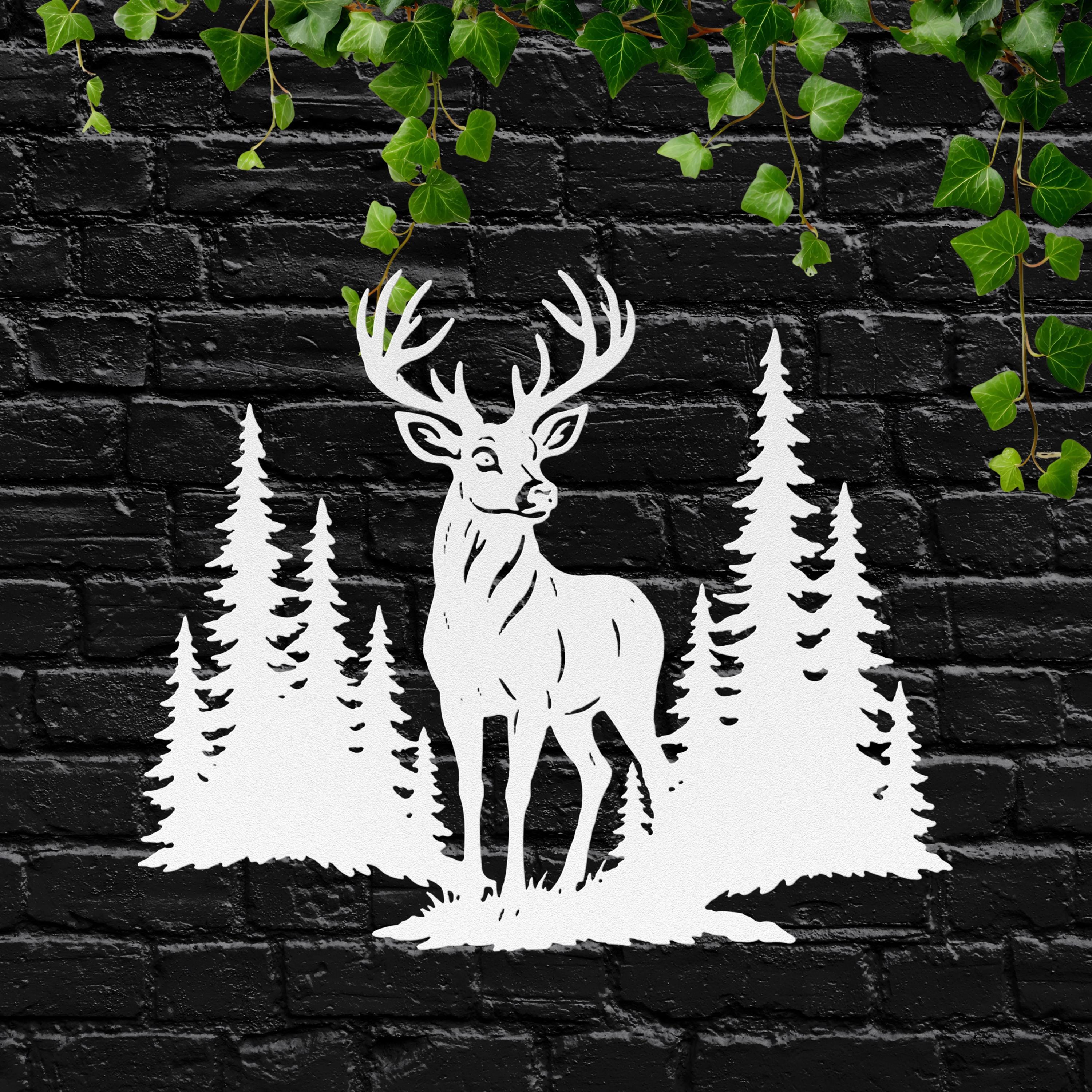 Majestic Buck Metal Wall Art, Deer in Forest Sign, Hunter Lodge Decor