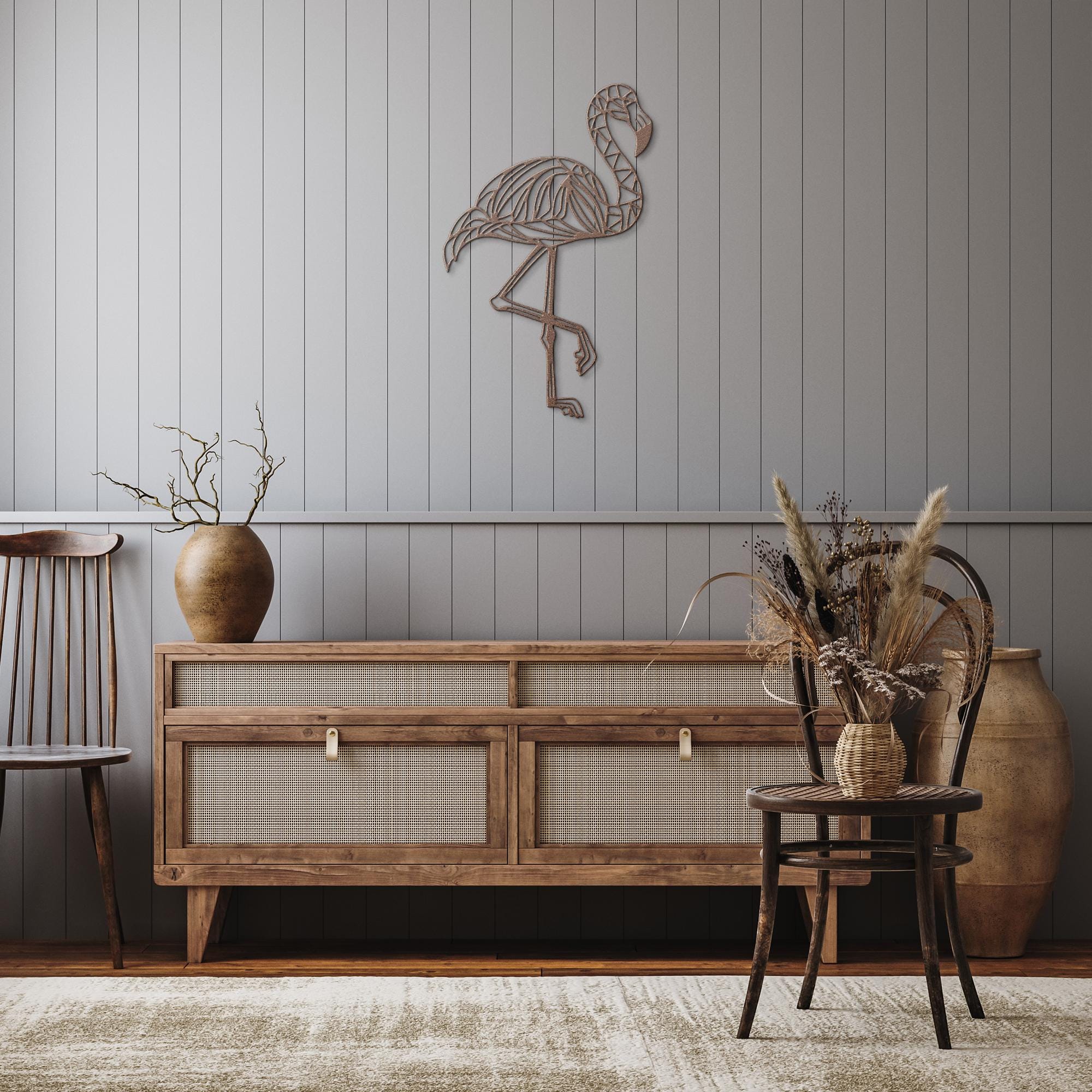 Geometric Flamingo Metal Wall Art, Modern Tropical Decor, Pink Flamingo Sign, Nursery Art