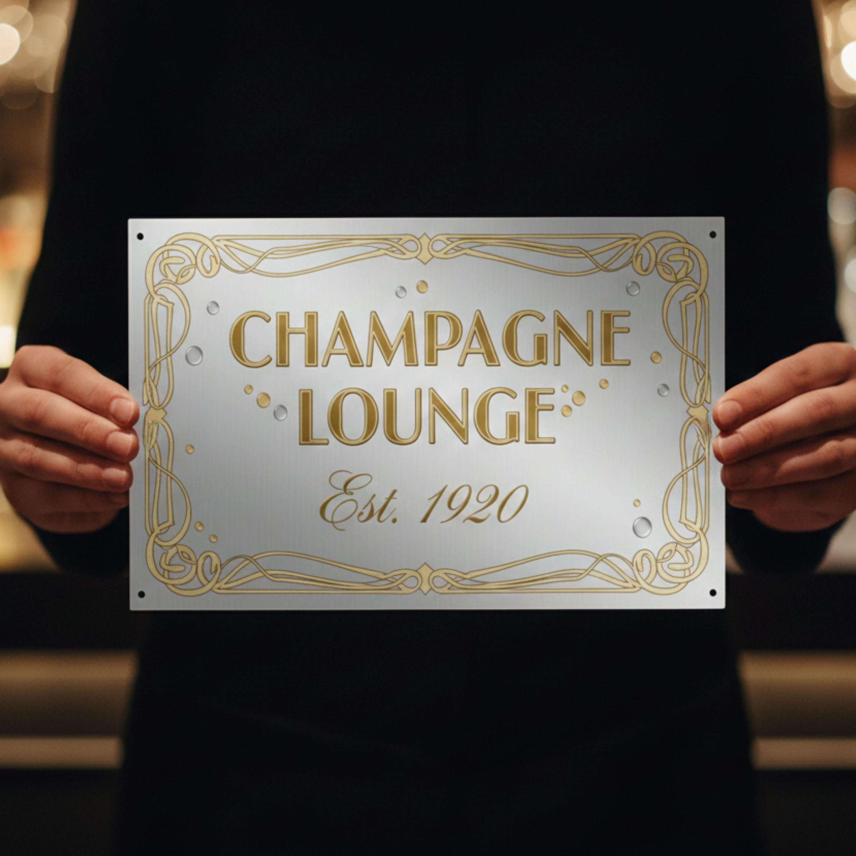 Art Deco Champagne Lounge Metal Sign, Vintage Bar Decor, Elegant Home Bar Plaque, Roaring Twenties Speakeasy Wall Art