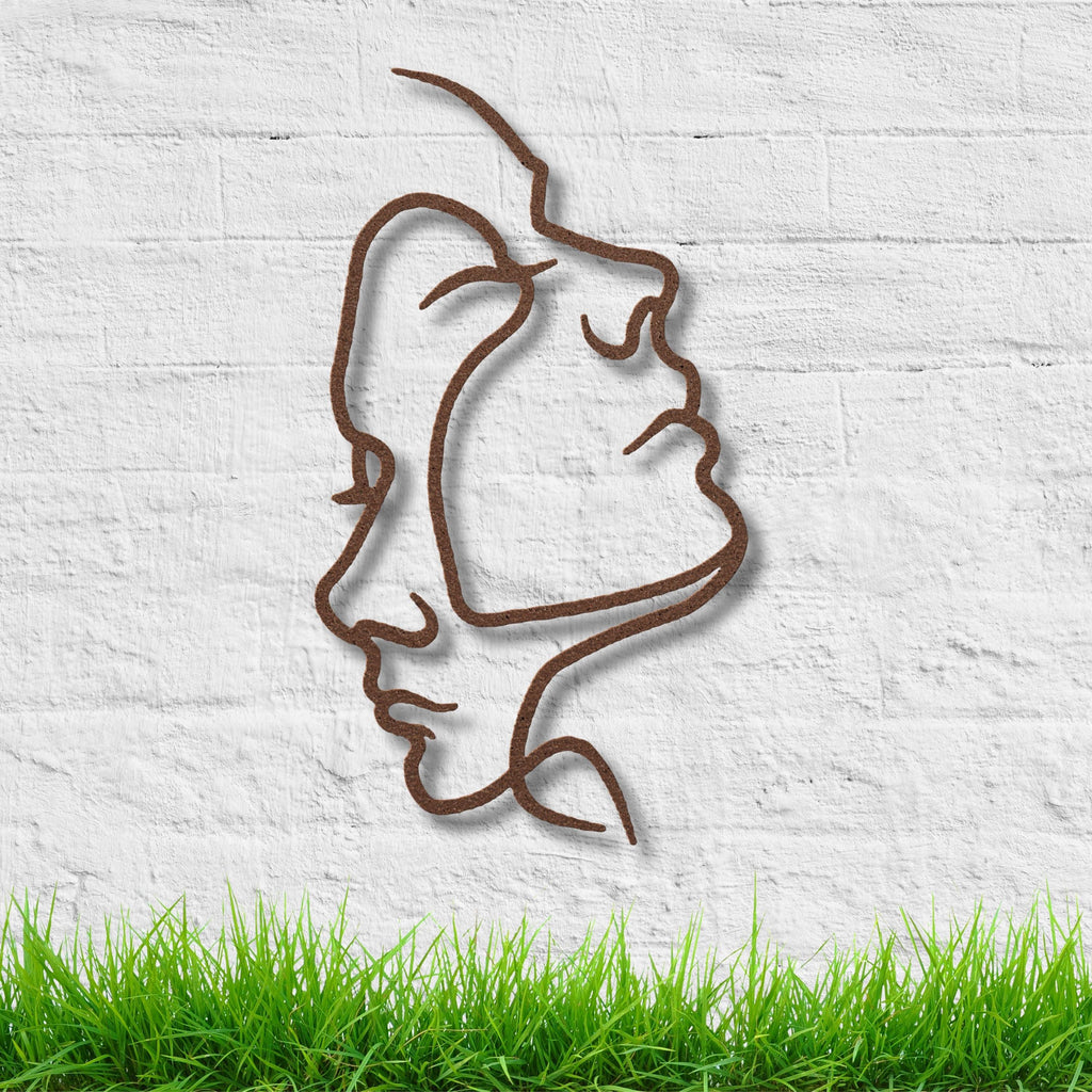 Intertwined Faces Metal Wall Art, Minimalist Line Art, Couple Gift