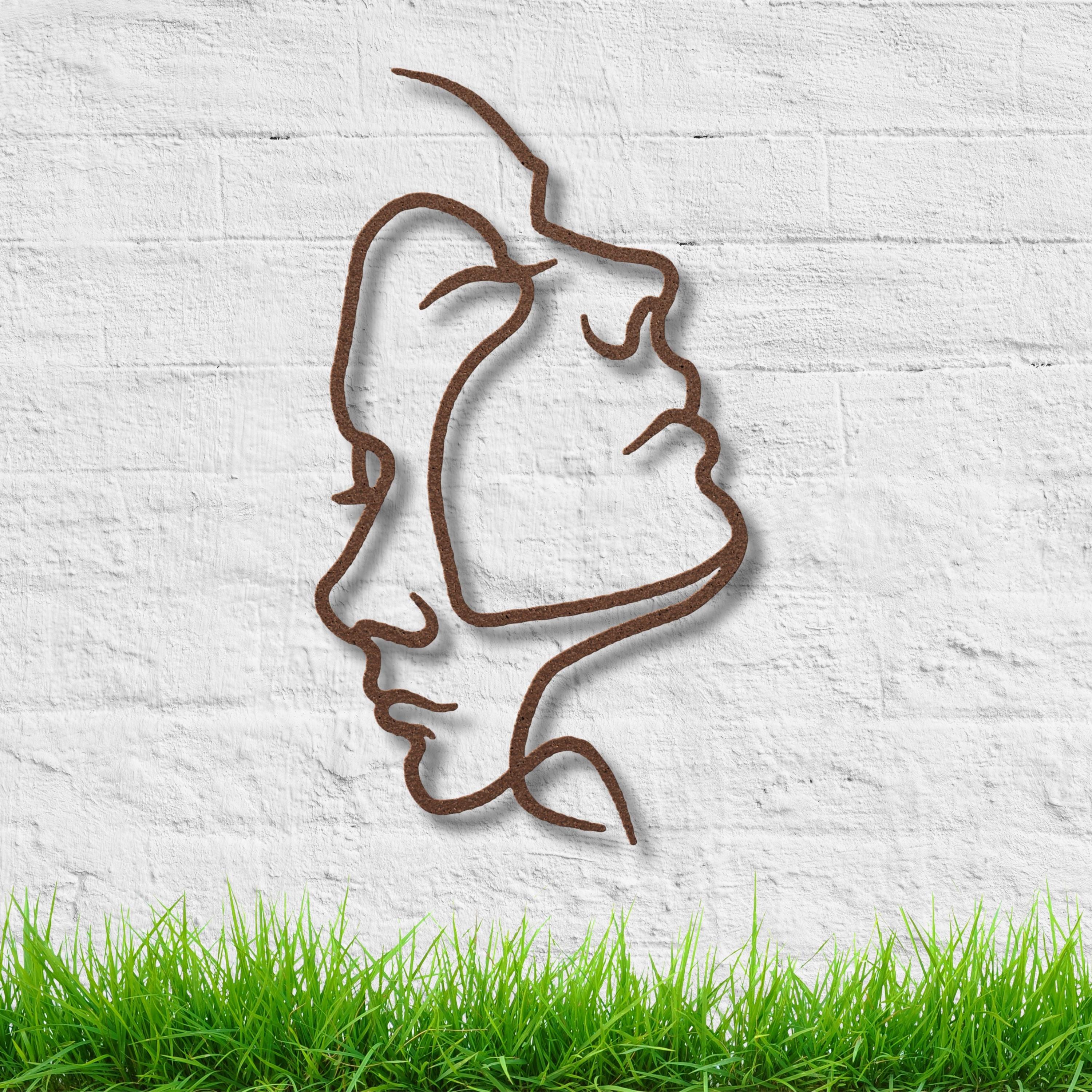 Intertwined Faces Metal Wall Art, Minimalist Line Art, Couple Gift