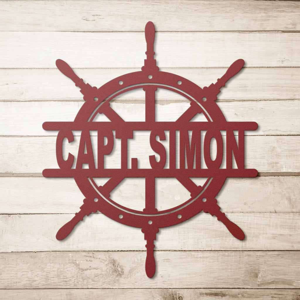 Captain's Wheel Personalized Metal Sign, Custom Text, Nautical Gift, Sailor Gift