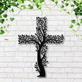 Tree of Life Cross Metal Wall Art, Christian Leaf Sign, Religious Nature Decor, Faith Gift