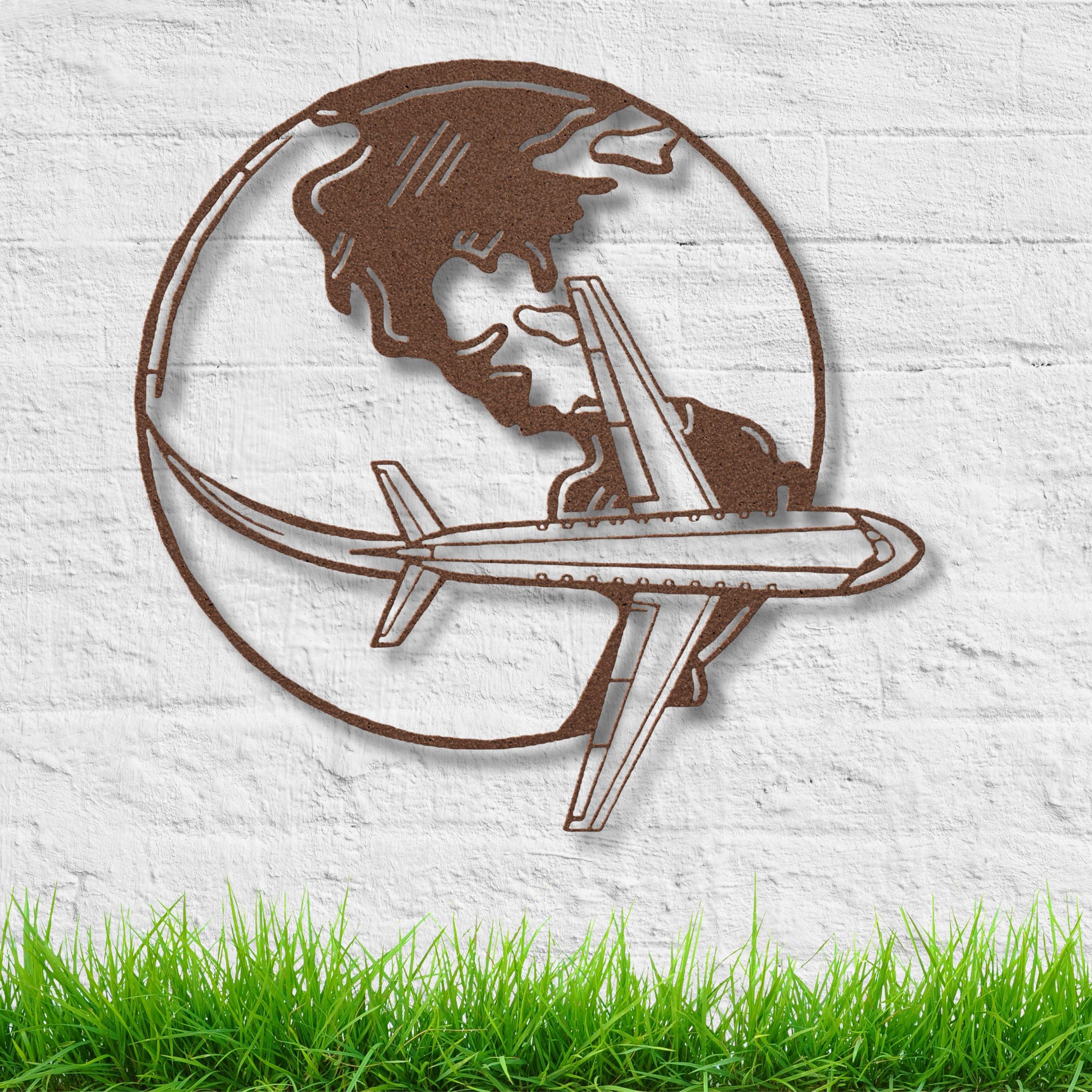 Airplane World Globe Metal Sign, Aviation Wall Art, Pilot Gift, Travel Enthusiast Decor