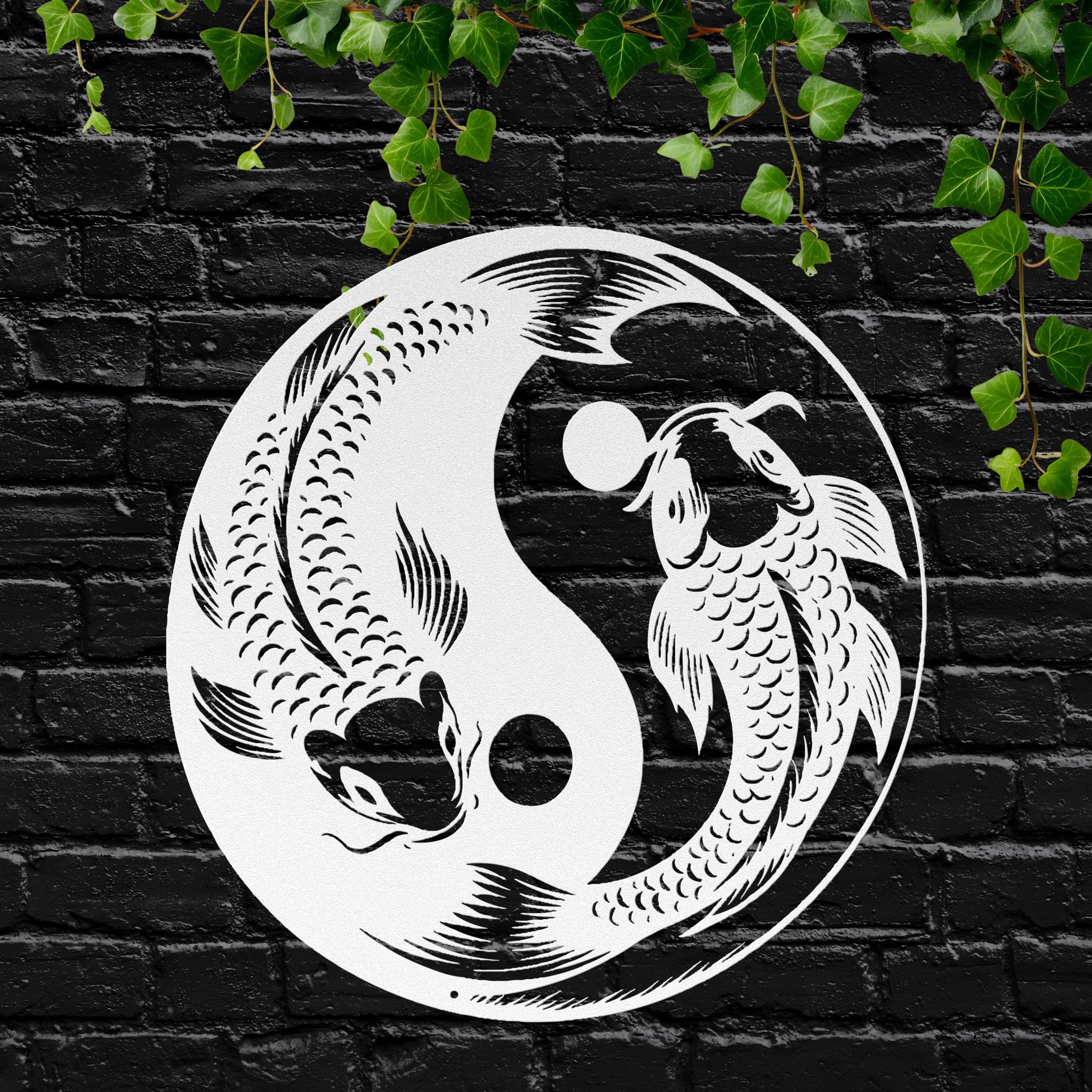 Koi Fish Metal Wall Art, Yin Yang Sign, Harmony Zen Die Cut Decor, Balance Metal Art, Asian Symbolism Gift
