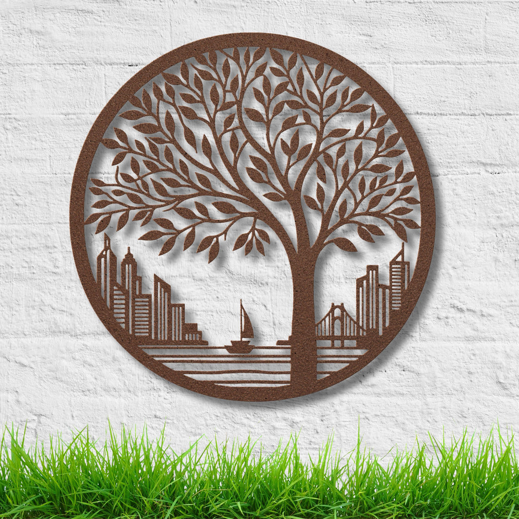 Tree of Life Metal Wall Art, City Skyline Silhouette, Modern Housewarming Gift