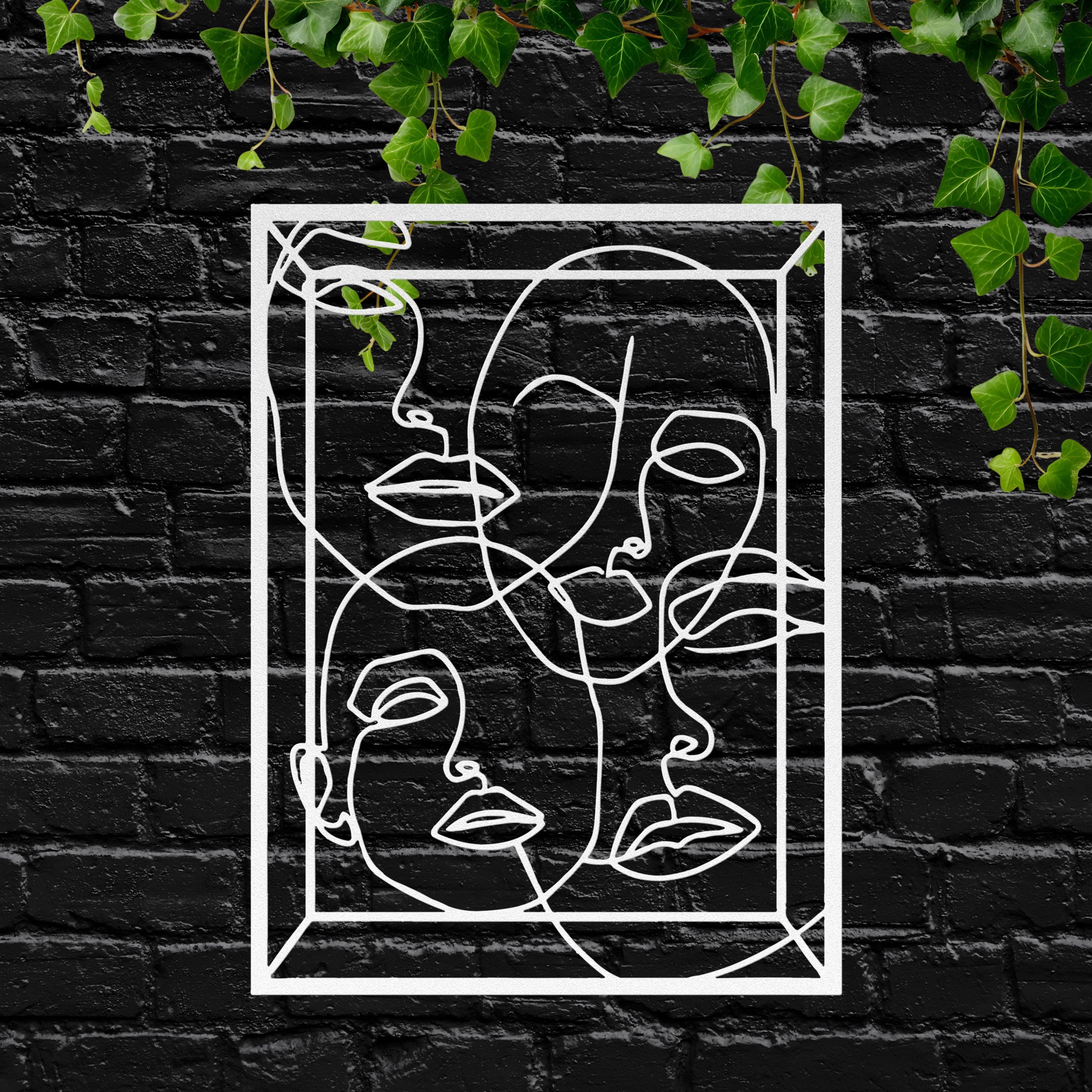 Abstract Line Art Faces Metal Wall Decor, Minimalist Human Portrait Sign, Modern Home