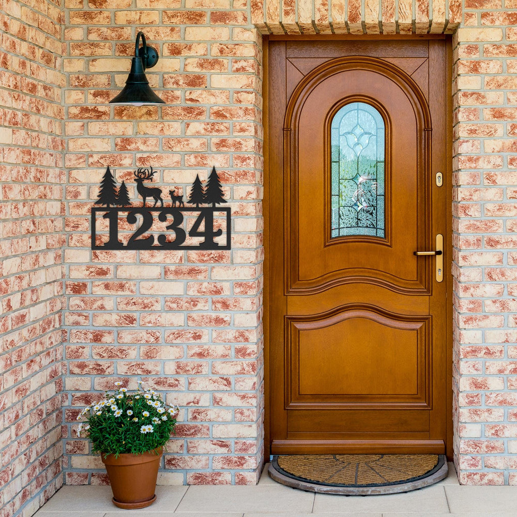 Deer and Forest Address Sign | Personalized House Number Plaque | Rustic Cabin Decor | Wildlife Metal Art | Nature Lover Gift