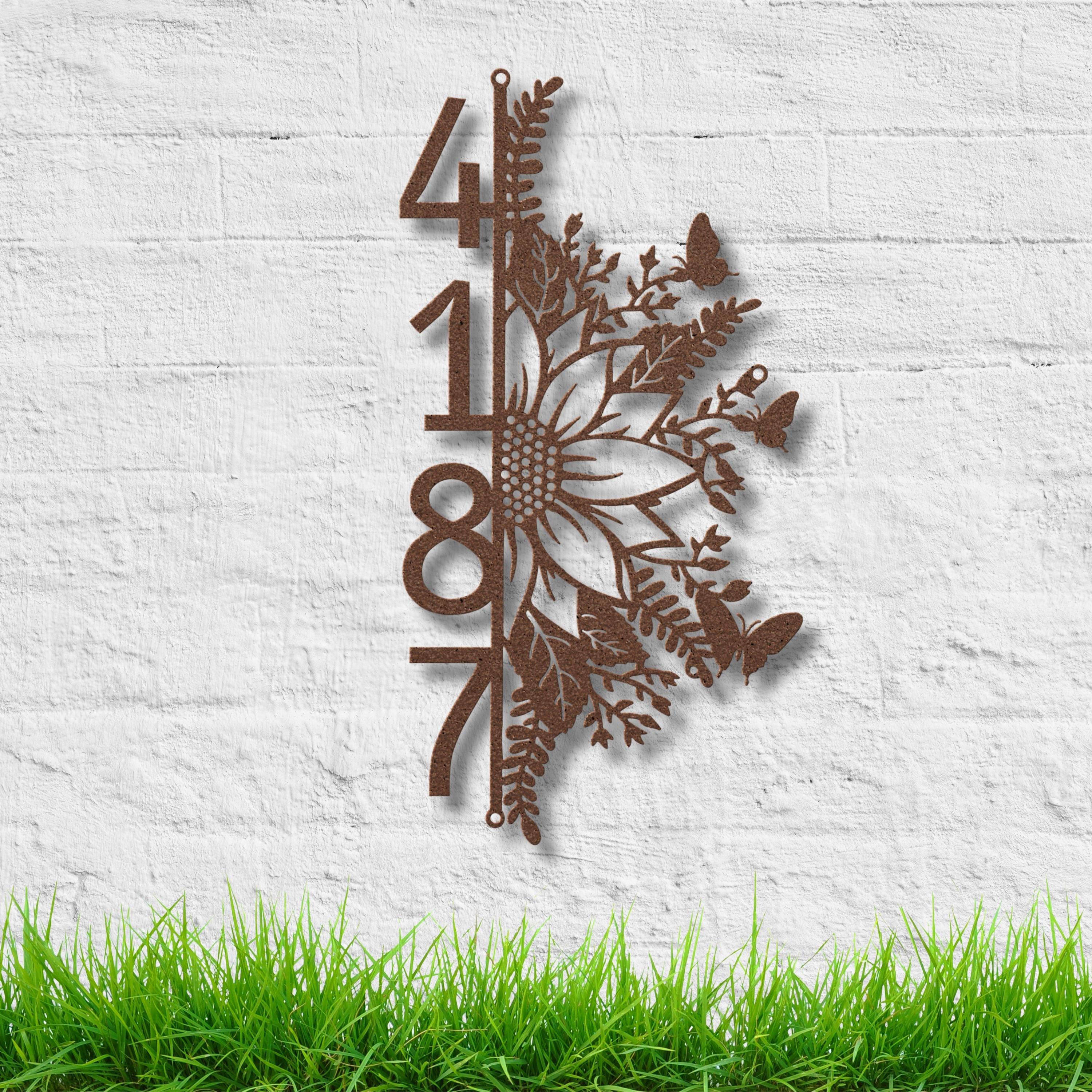 Vertical Sunflower Metal Address Sign, Custom House Numbers, Floral Plaque
