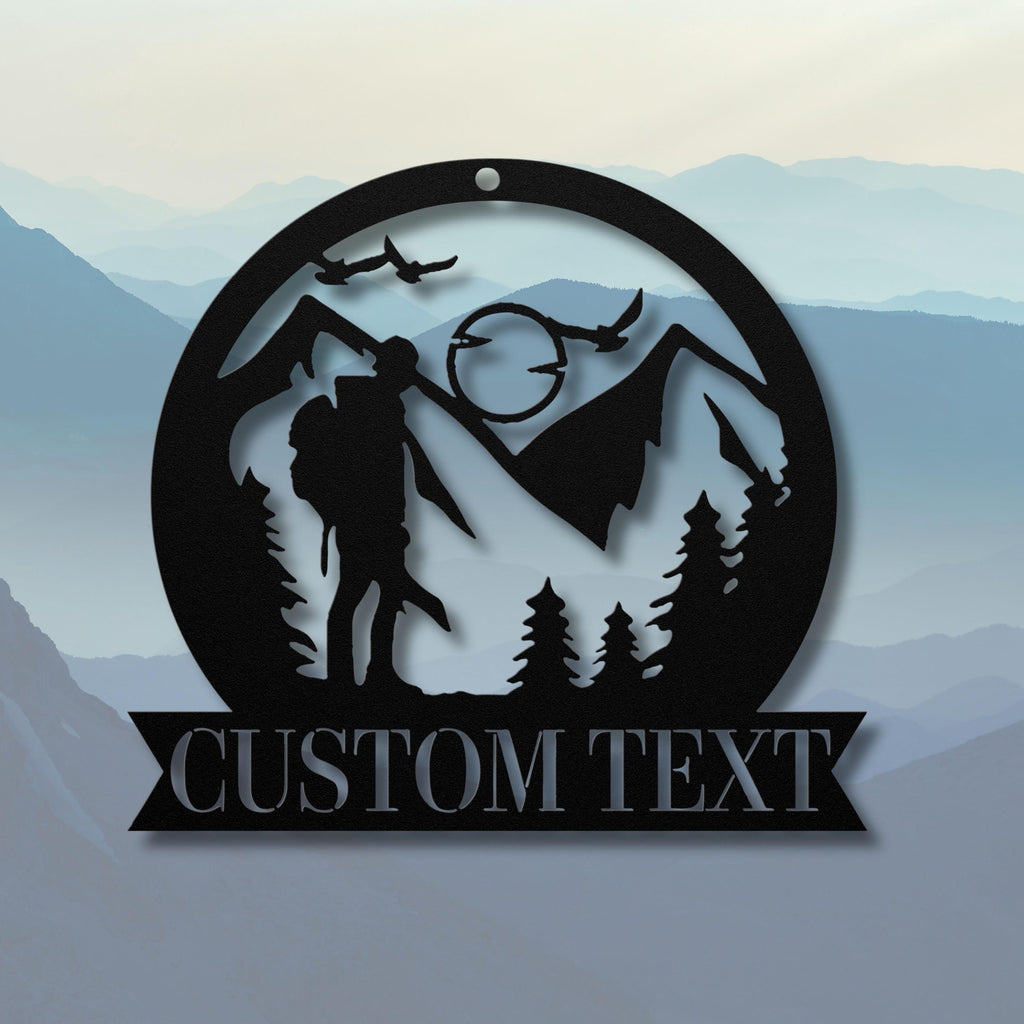 Personalized Hiker Sign - Custom Metal Art | Mountain Wall Decor & Trail Gift