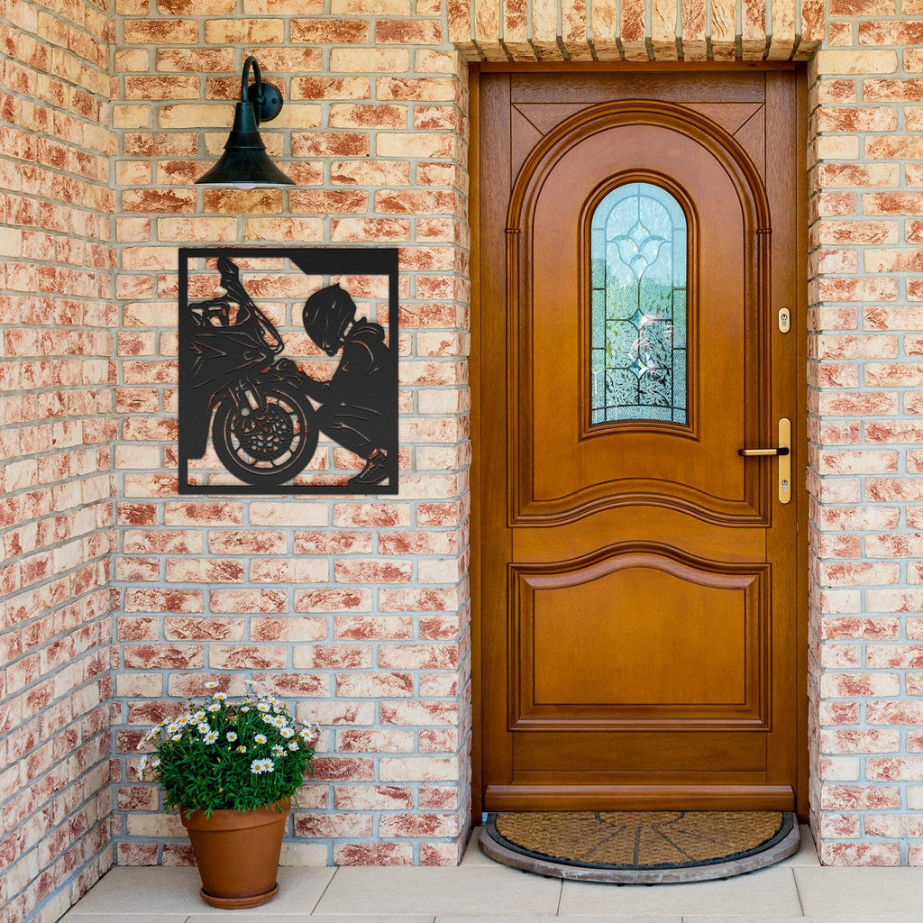 Biker and Motorcycle Metal Wall Art | Garage Decor | Motorbike Rider Gift | Man Cave Sign | Sport Bike Die Cut