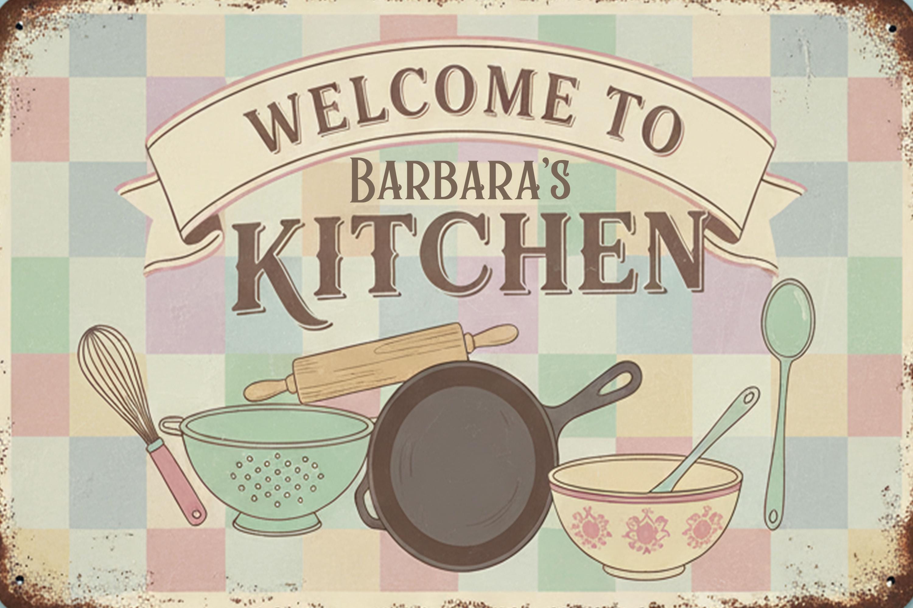 Personalized Kitchen Welcome Sign, Retro Chef Decor, Vintage Baking Gift