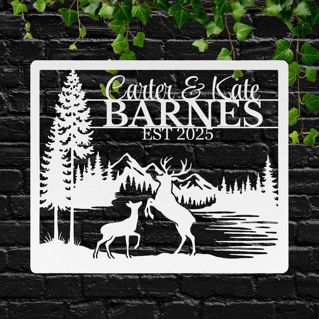 Personalized Deer Sign, Couple Name Metal Art, Family Sign, Rustic Cabin Decor, Mountain Forest Die Cut Wedding Gift