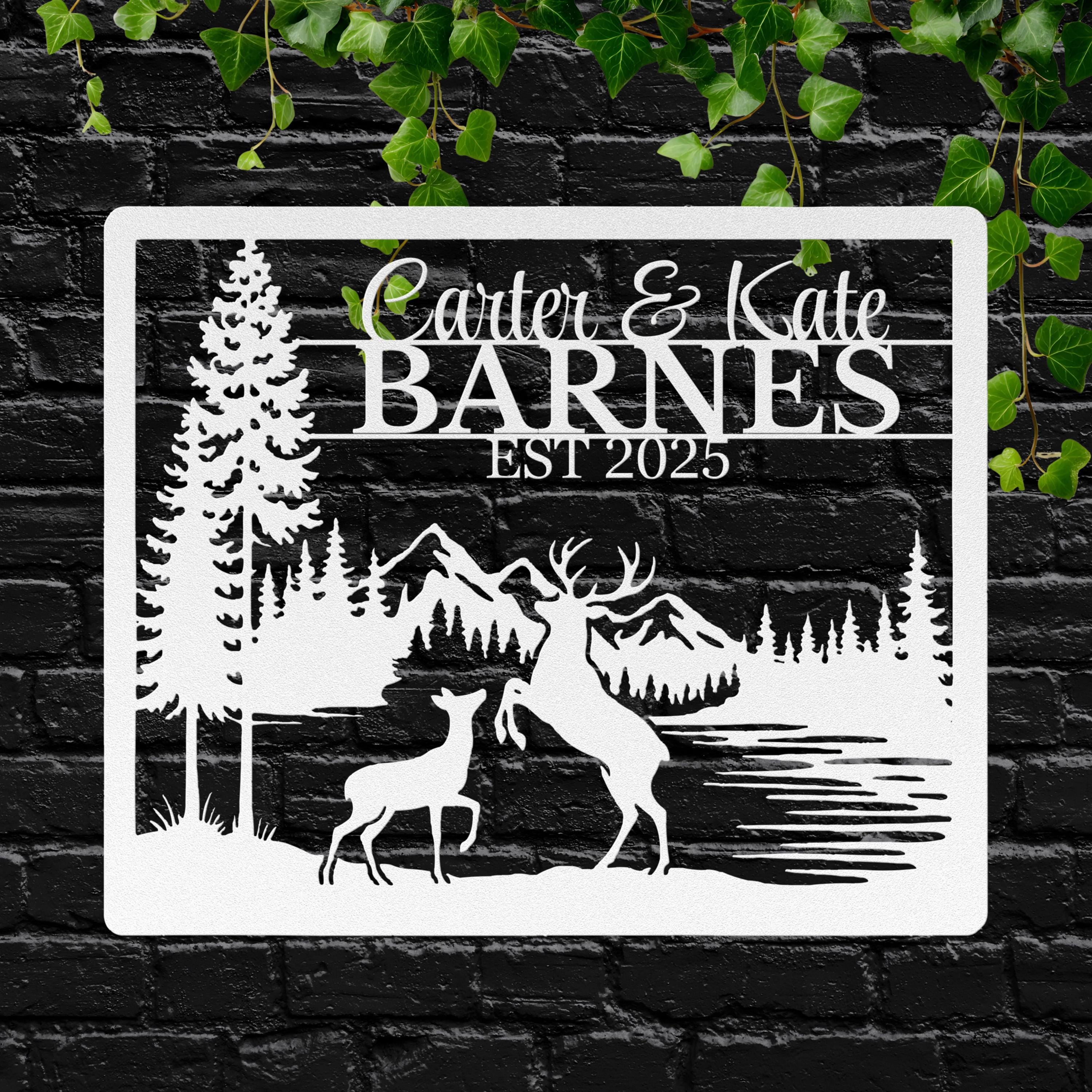 Personalized Deer Sign, Couple Name Metal Art, Family Sign, Rustic Cabin Decor, Mountain Forest Die Cut Wedding Gift