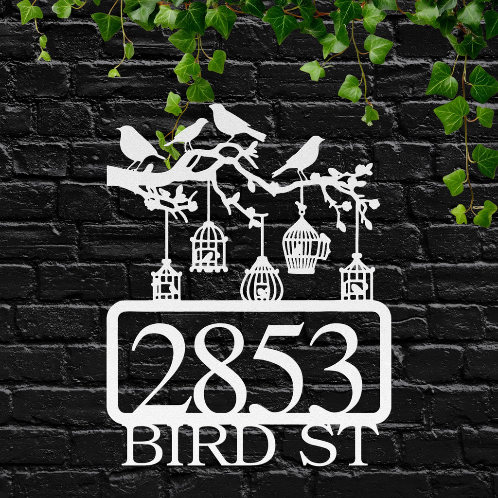 Personalized Bird Address Sign, Custom Metal House Numbers, Bird Cage Wall Art, Unique Home Decor, New Homeowner Gift
