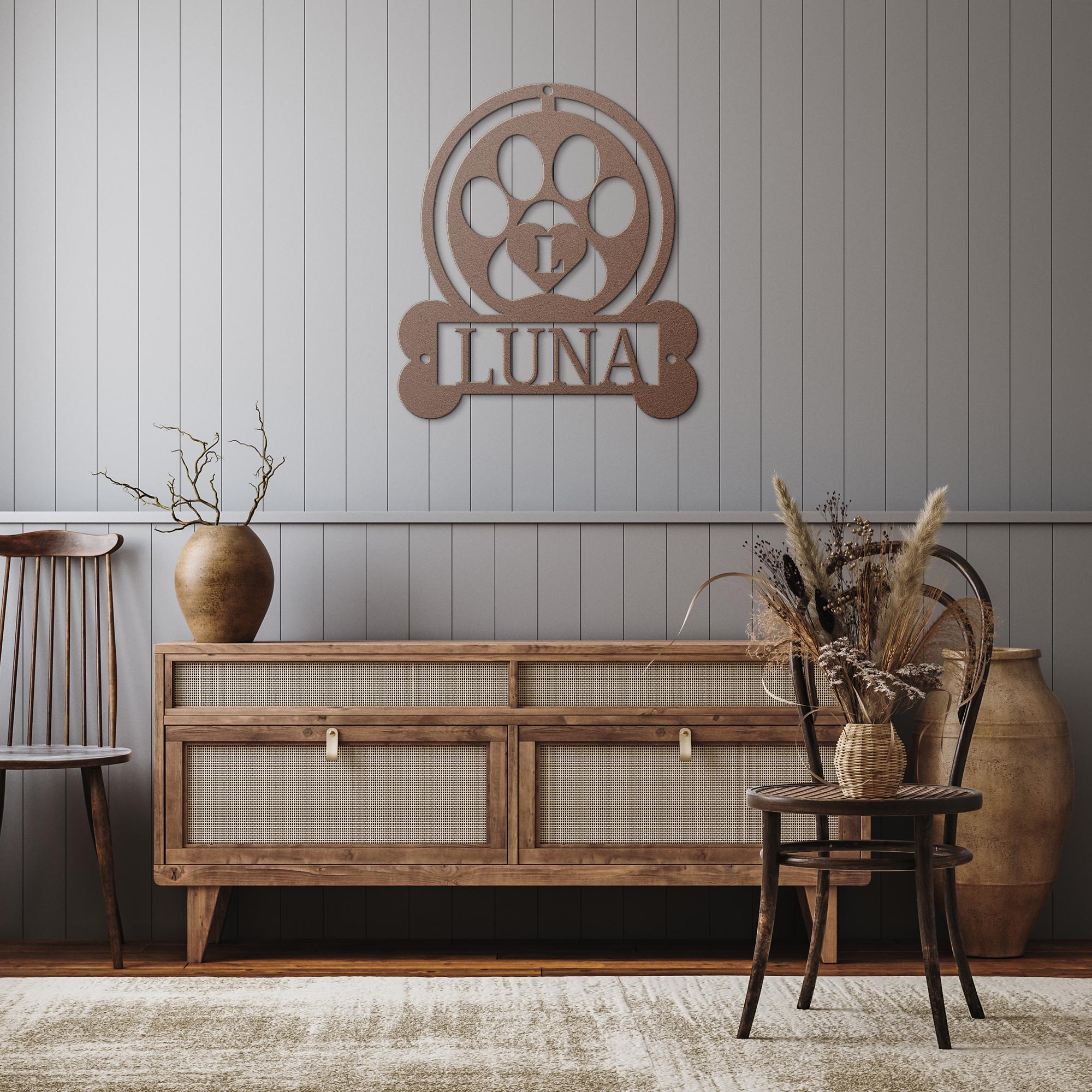 Personalized Dog Sign – Custom Pet Name Paw Print Metal Wall Art Gift