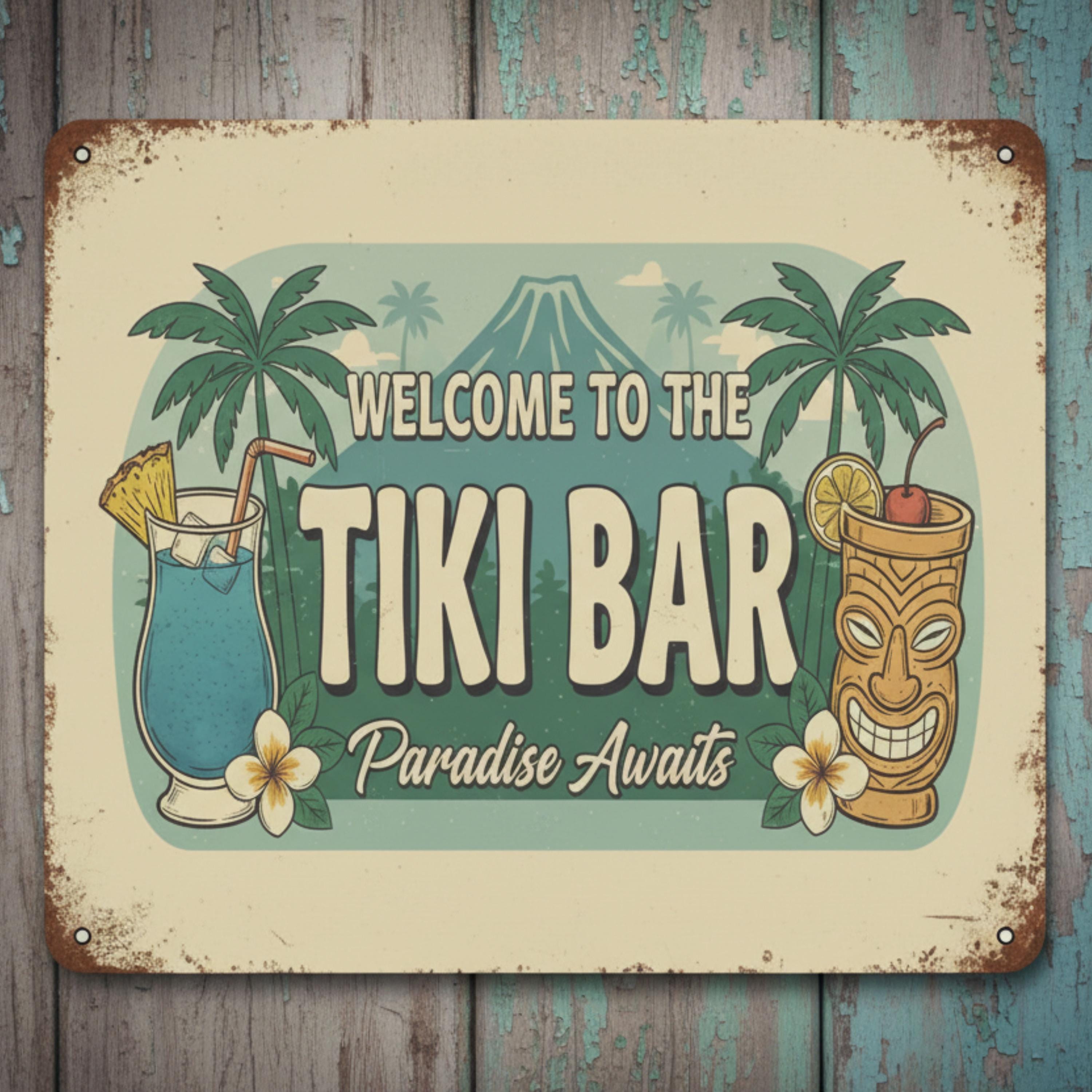 Tiki Bar Metal Sign | Tropical Retro Wall Art