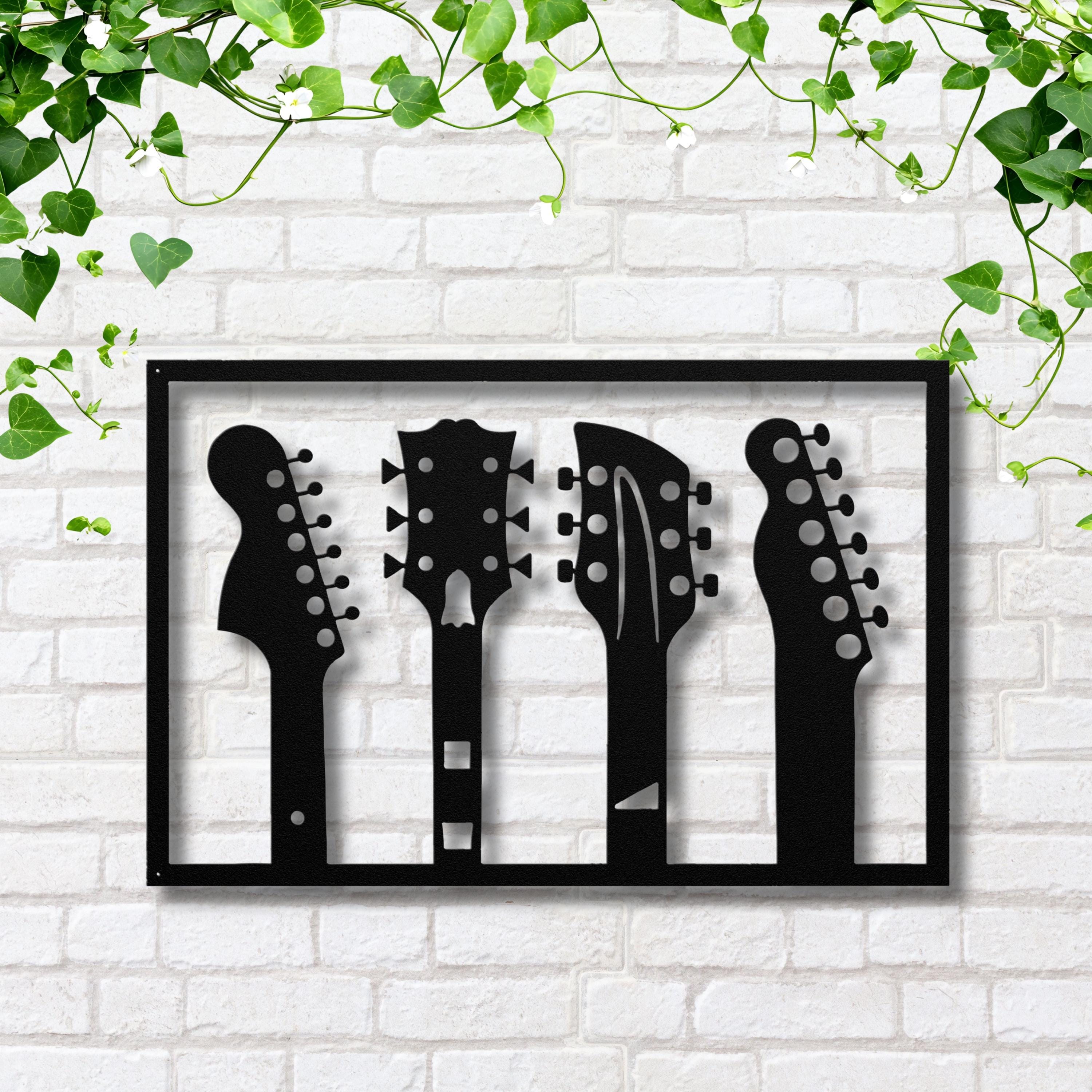 Guitar Headstocks Metal Wall Art, Music Studio Decor Gift for Guitarist, Musician Die Cut Sign