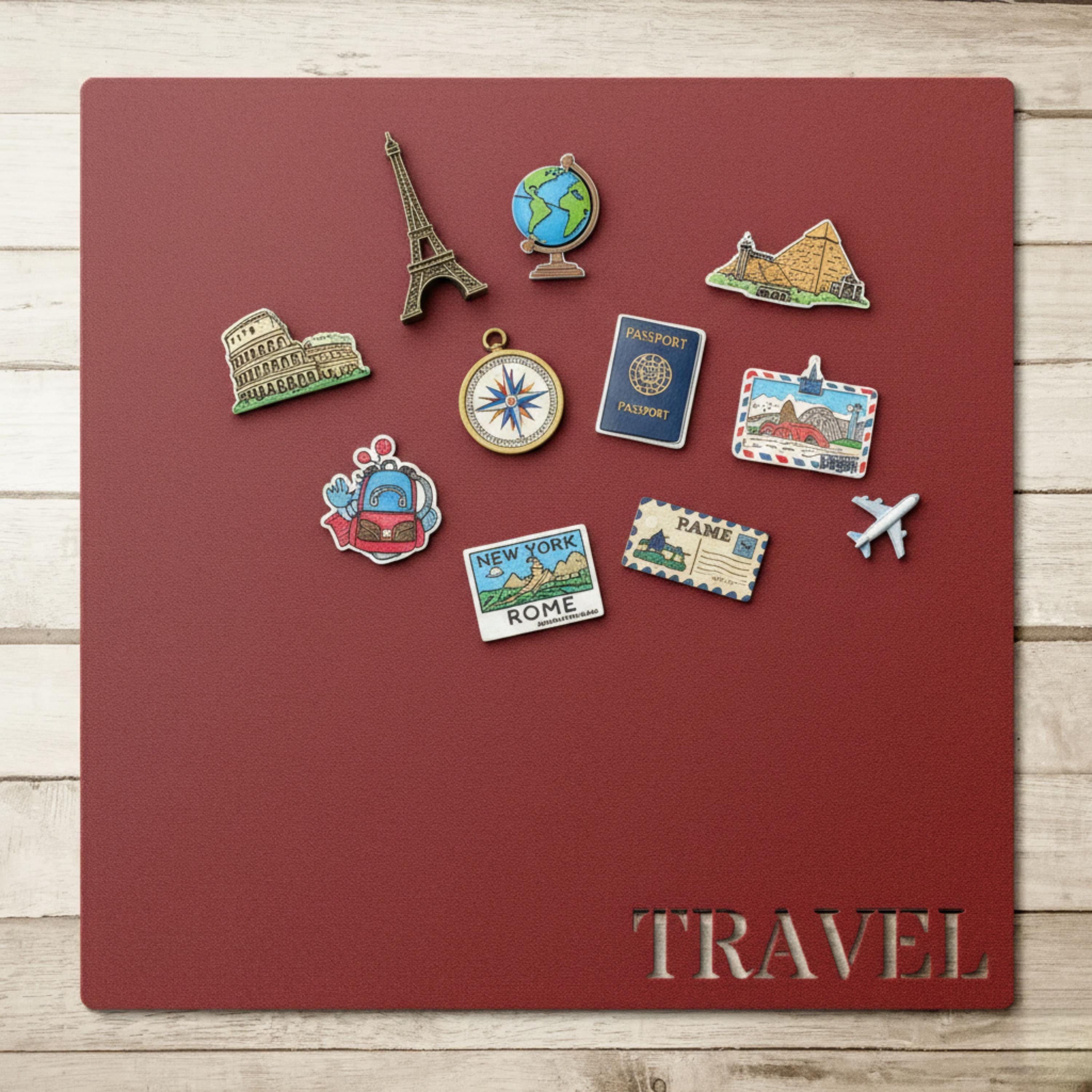 Travel Souvenir Magnet Board | Global Landmark Die Cut Metal Sign, Wanderlust Display Board for Refrigerator Magnets