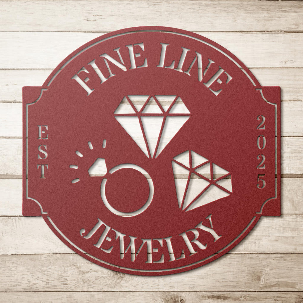 Custom Jewelry Business Sign | Personalized Metal Logo | Diamond Est. Date Shop Decor