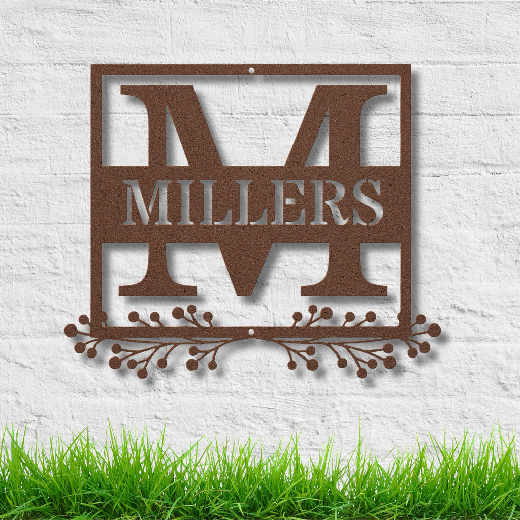 Personalized Split Letter Monogram, Metal Sign Floral, Family Name Wall Decor, Wedding Gift