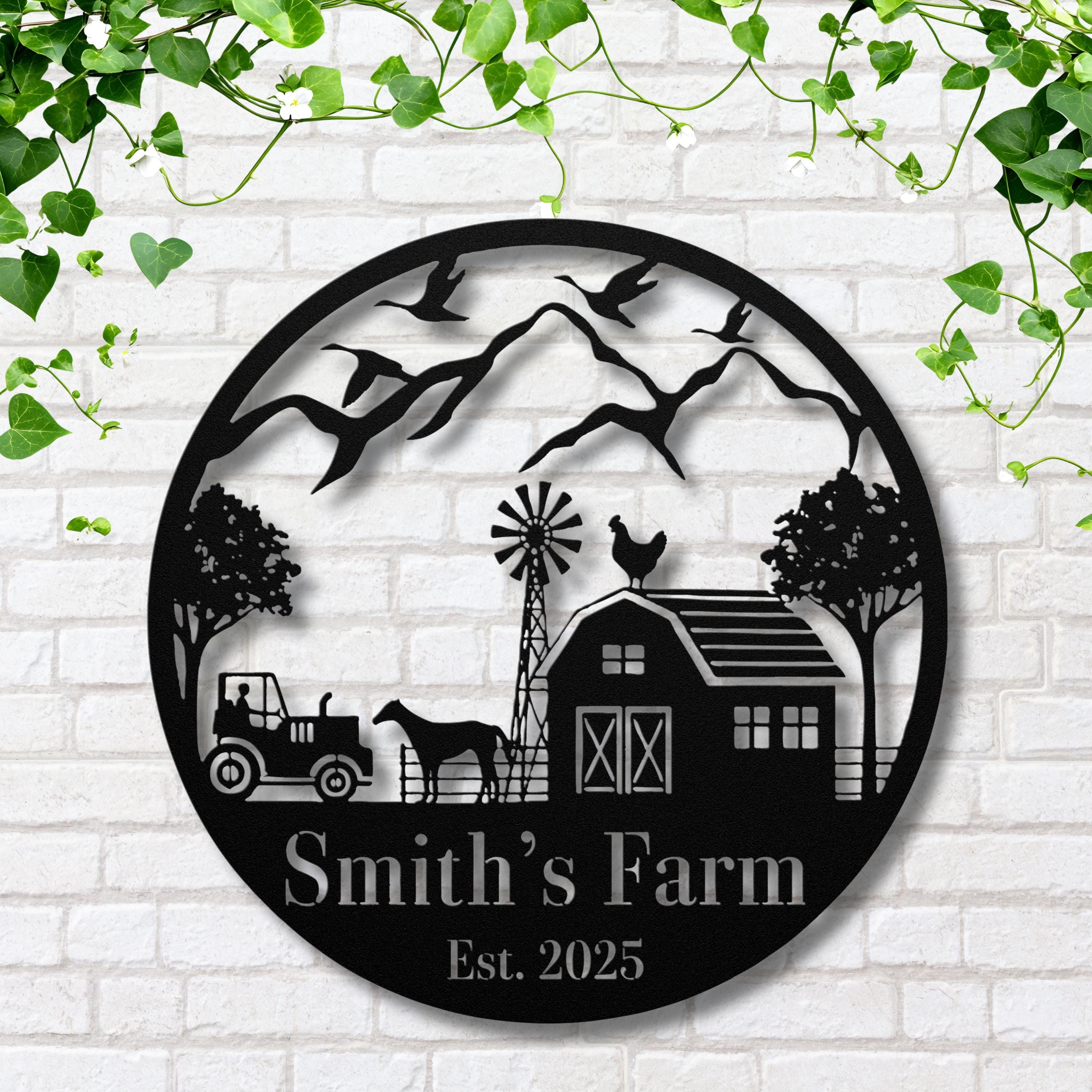 Personalized Farm Metal Sign, Custom Barn Windmill Homestead Plaque, Tractor Gift