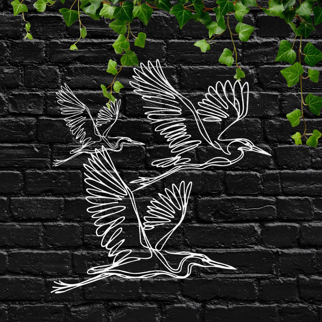 Flying Heron Metal Wall Art, Set of 3 Bird Signs, Coastal Nature Home Decor