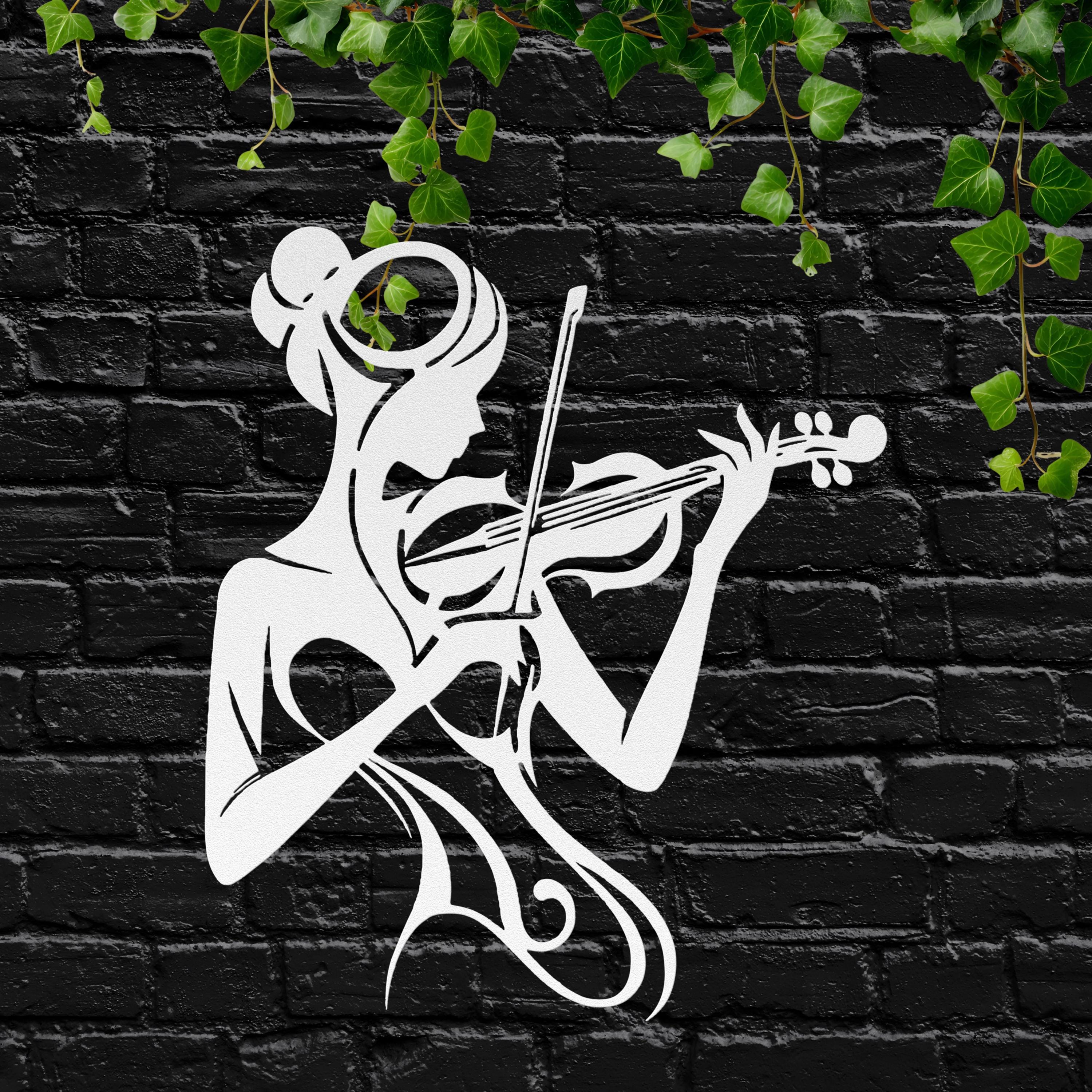 Feminine Violin Player Metal Wall Art, Music Lover Gift, Silhouette Musician Sign, Abstract Lady Die Cut Home Decor, Indoor/Outdoor