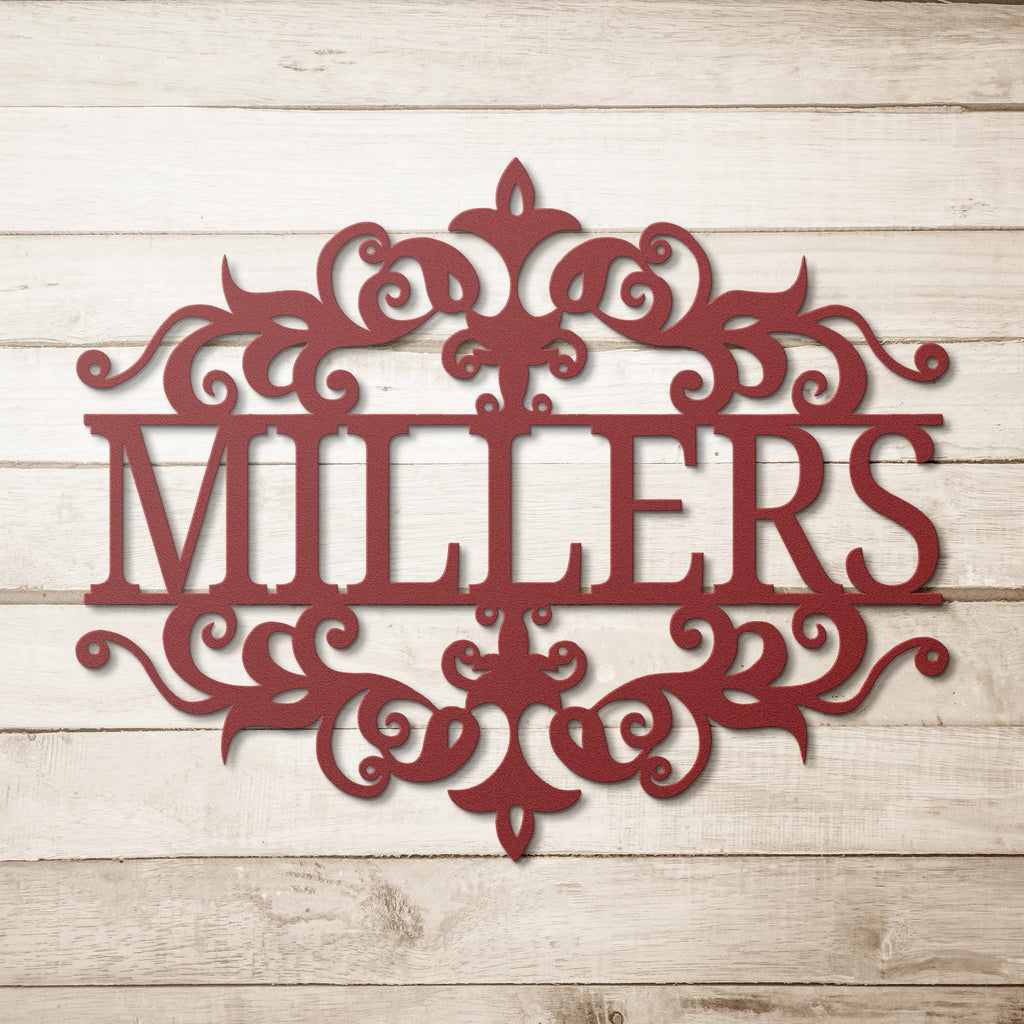 Personalized Last Name Metal Sign | Custom Family Gift | Elegant Scrollwork Die Cut | Monogram Welcome Sign | Housewarming Decor