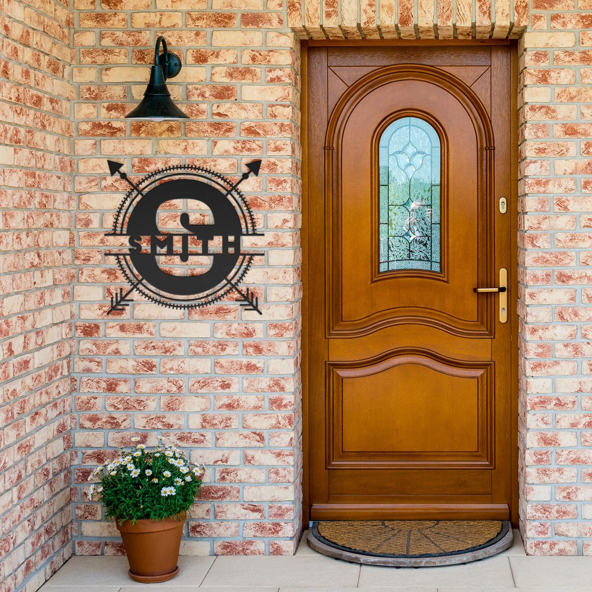 Personalized Circle Metal Sign with Arrows - Custom Logo or Name