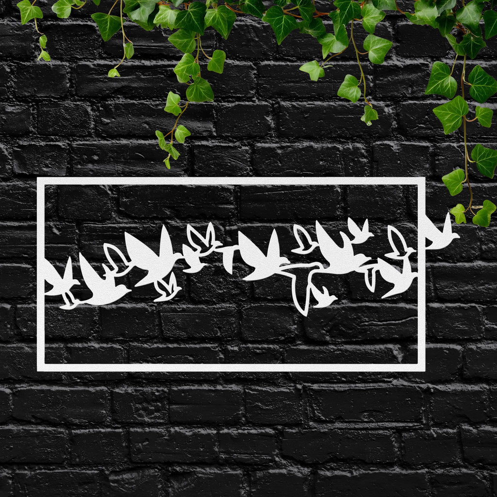 Flying Birds Metal Wall Art, Migrating Flock Sign, Modern Nature Decor, Wide Horizon Art