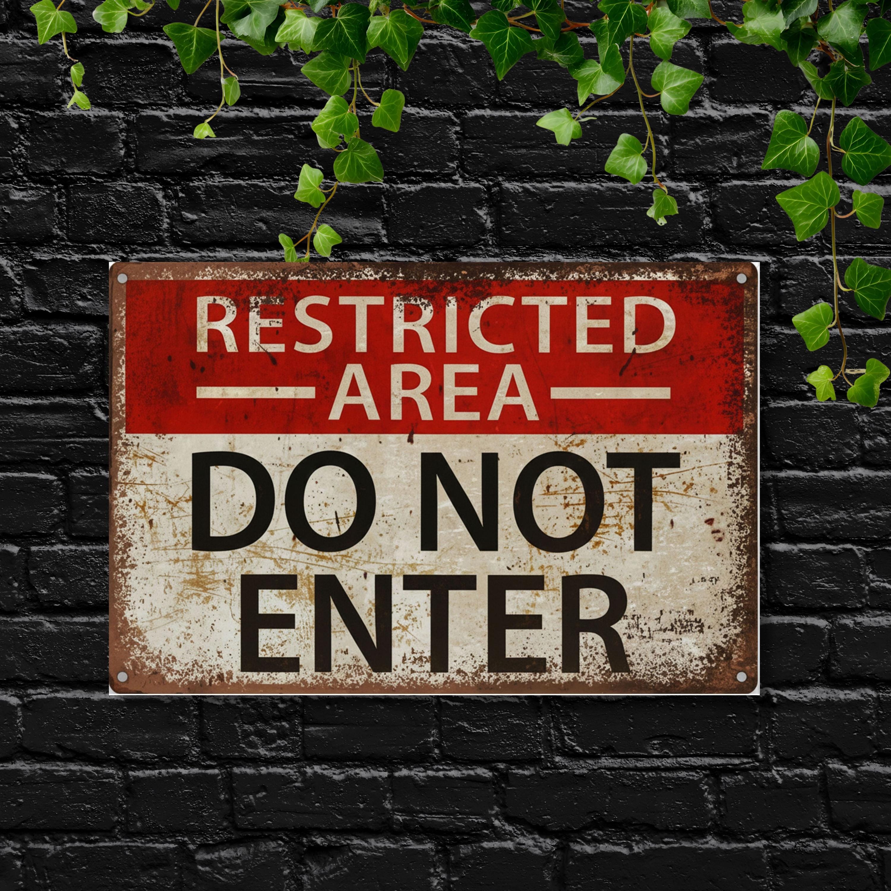 Restricted Area Do Not Enter Metal Sign, Vintage Industrial Wall Art, Garage Decor