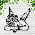 Sleeping Angel Metal Wall Art | Cherub Die-Cut Sign | Ethereal Line Art Home Decor