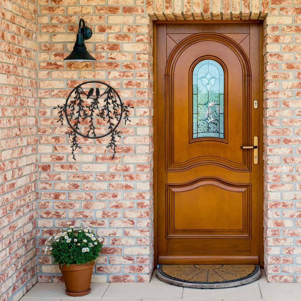 Birds On Branch Metal Art - Willow Tree Wall Decor With Love Bird Silhouette