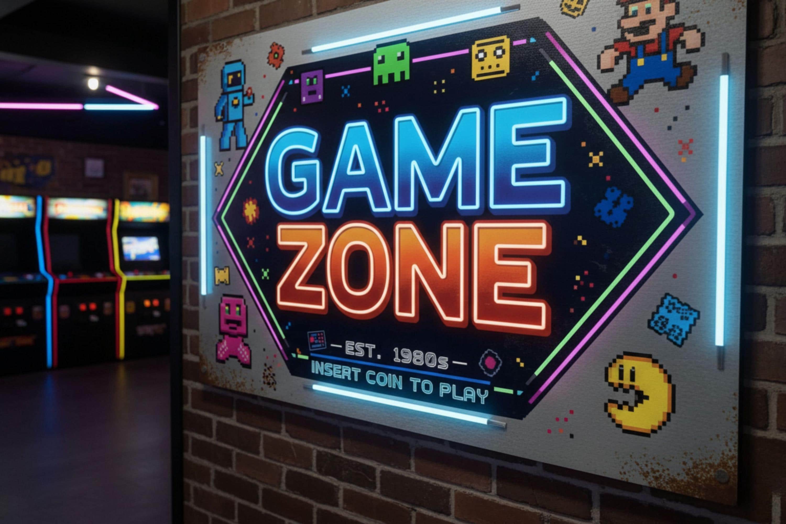 Retro Arcade Sign - Neon Metal Sign for Arcade Room Decor | Vintage Gamer Gift