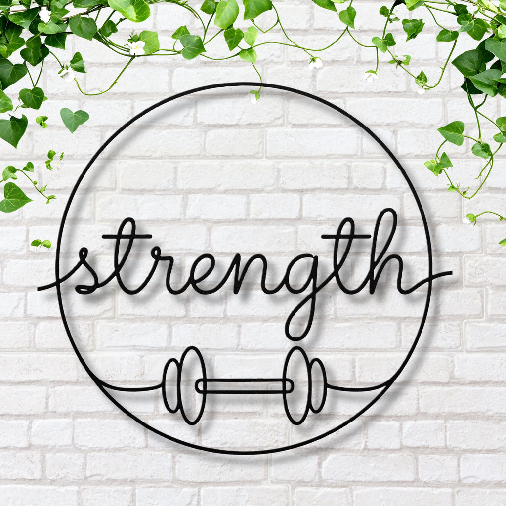 Strength Dumbbell Sign - Metal Wall Art | Gym Motivation & Fitness Decor