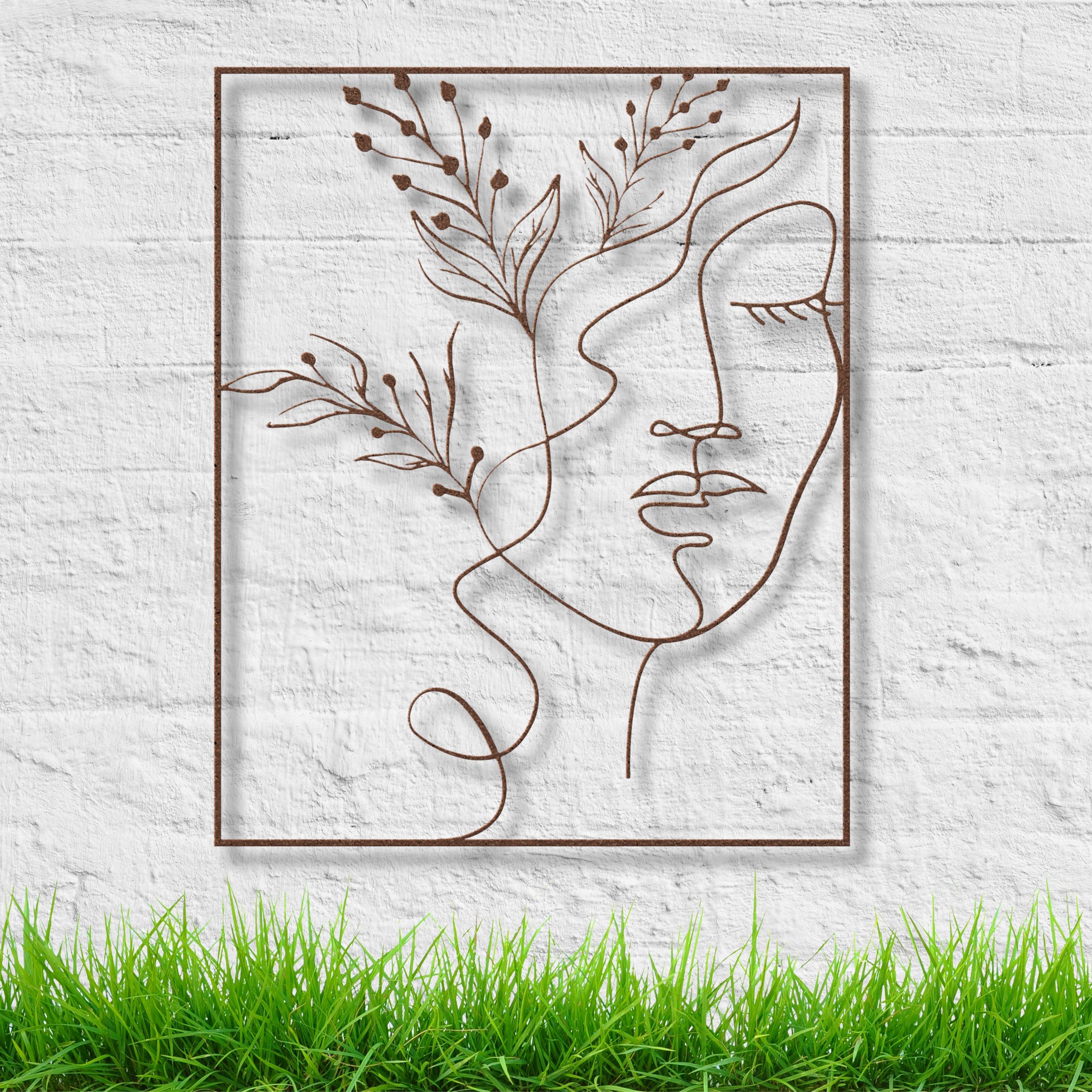 Minimalist Face Line Art - Abstract Metal Sign | Botanical Wall Art, Feminine Home Decor