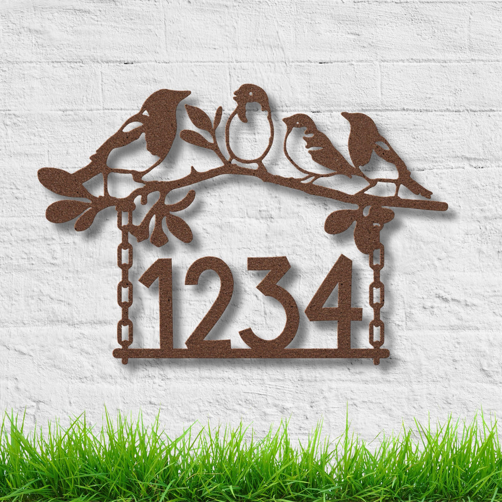 Bird Family Address Sign | Custom Metal House Number Decor