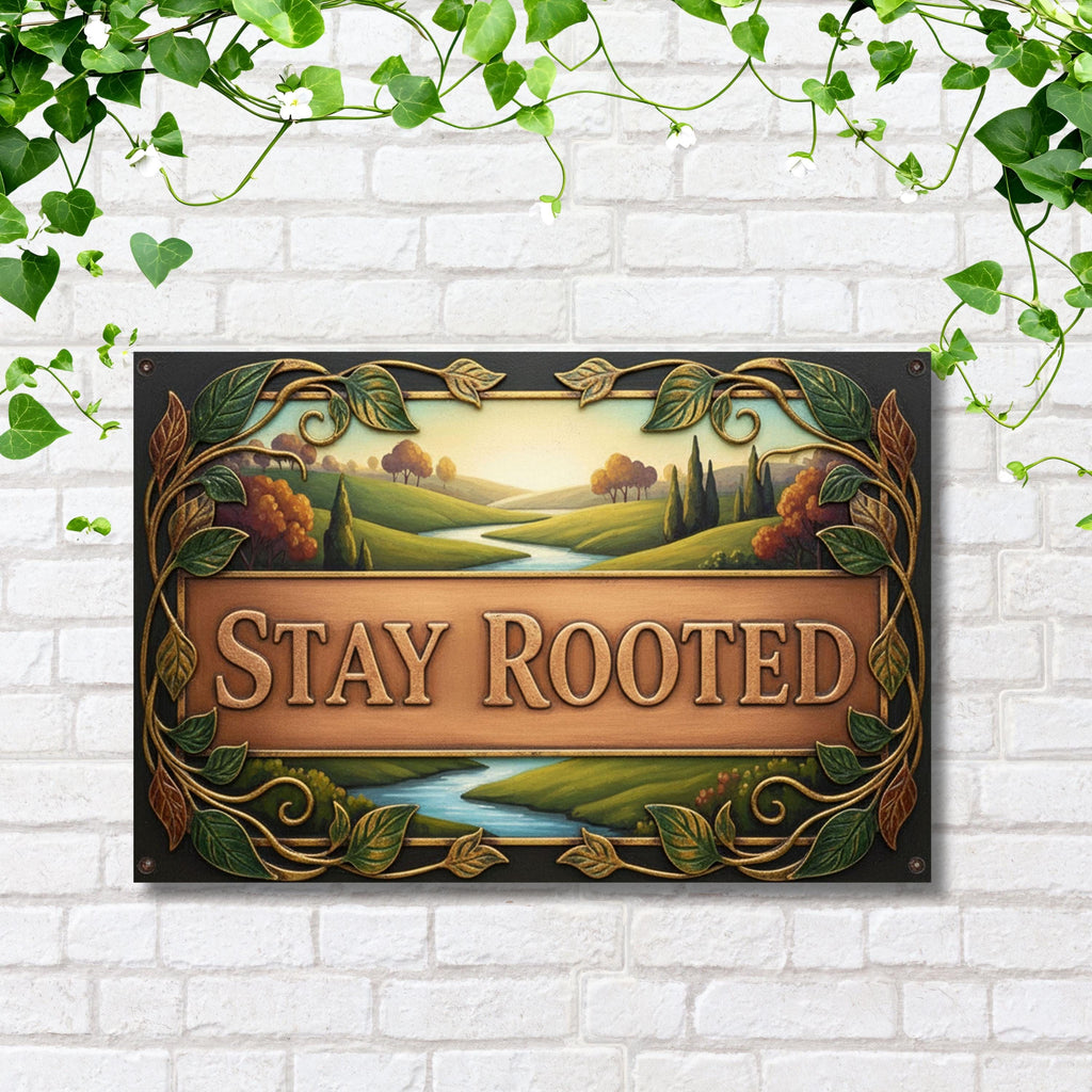 Stay Rooted Metal Sign, Landscape River Wall Art, Nature Inspired Decor, Grounding Gift Idea