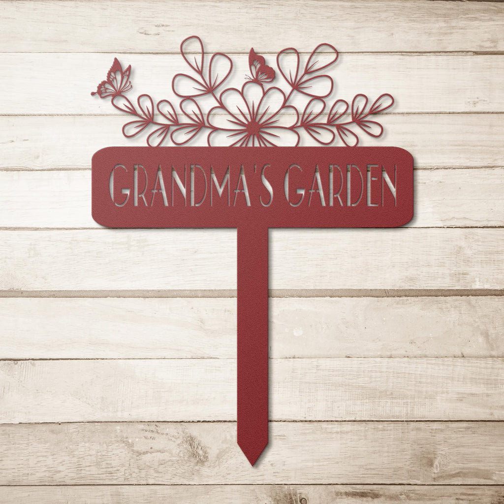 Custom Metal Garden Sign: Flower, Butterfly, Personalized Name