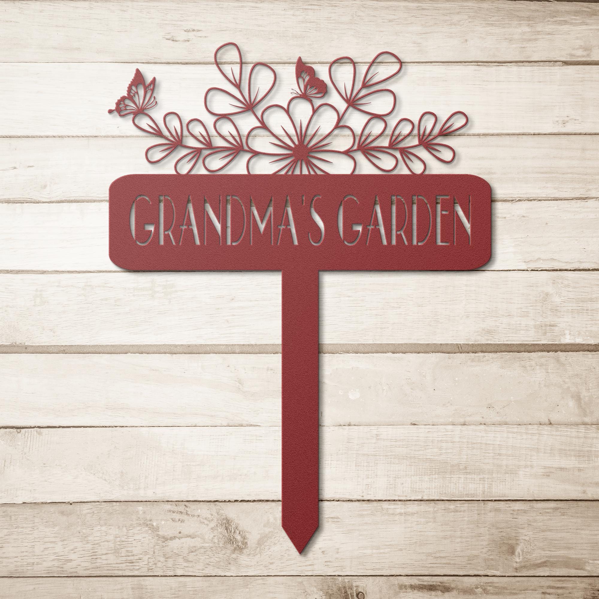 Custom Metal Garden Sign: Flower, Butterfly, Personalized Name