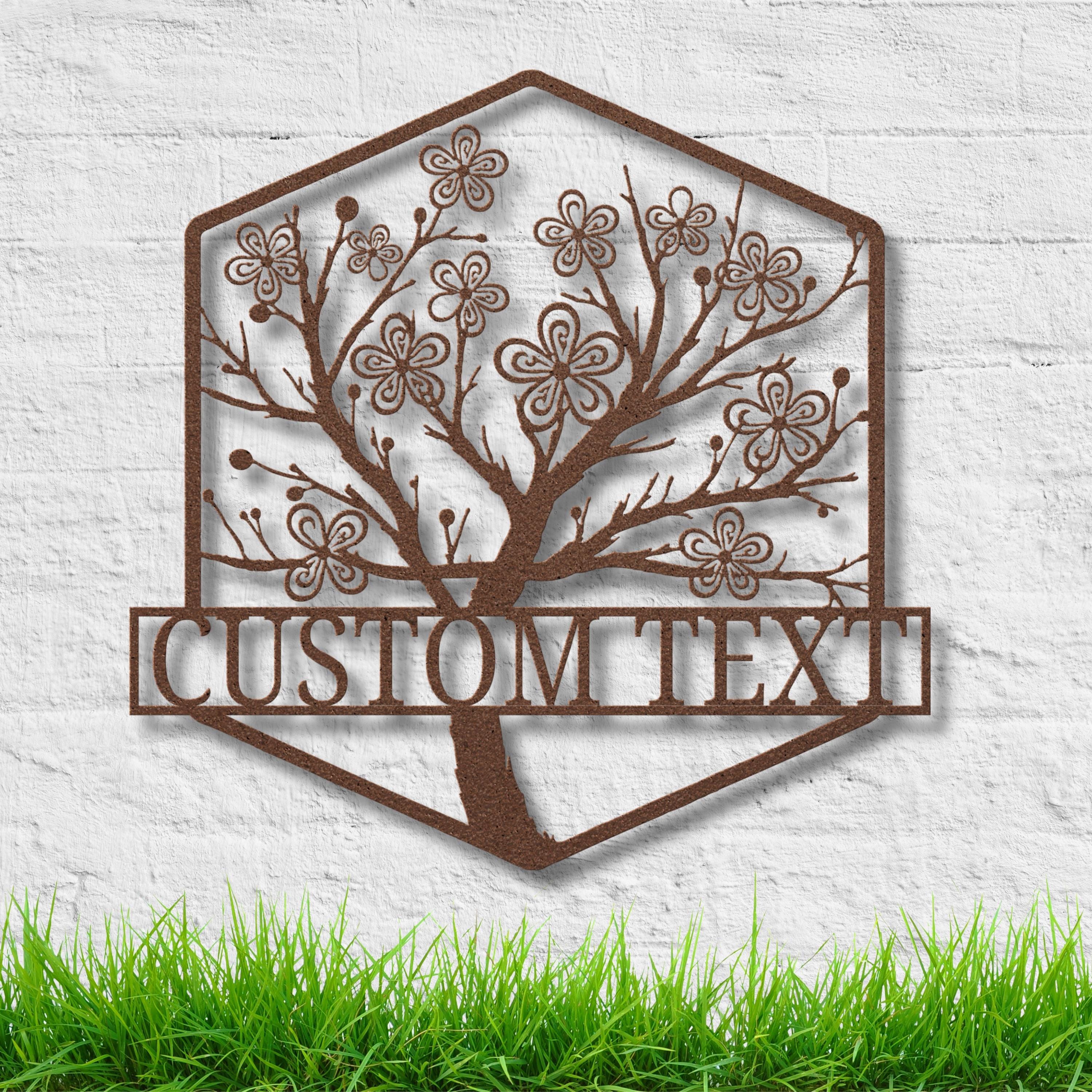 Personalized Cherry Blossom Sign, Metal Tree of Life Art, Custom Flower Decor, Hexagon Die Cut Wall Art, Unique Home Decor Gift