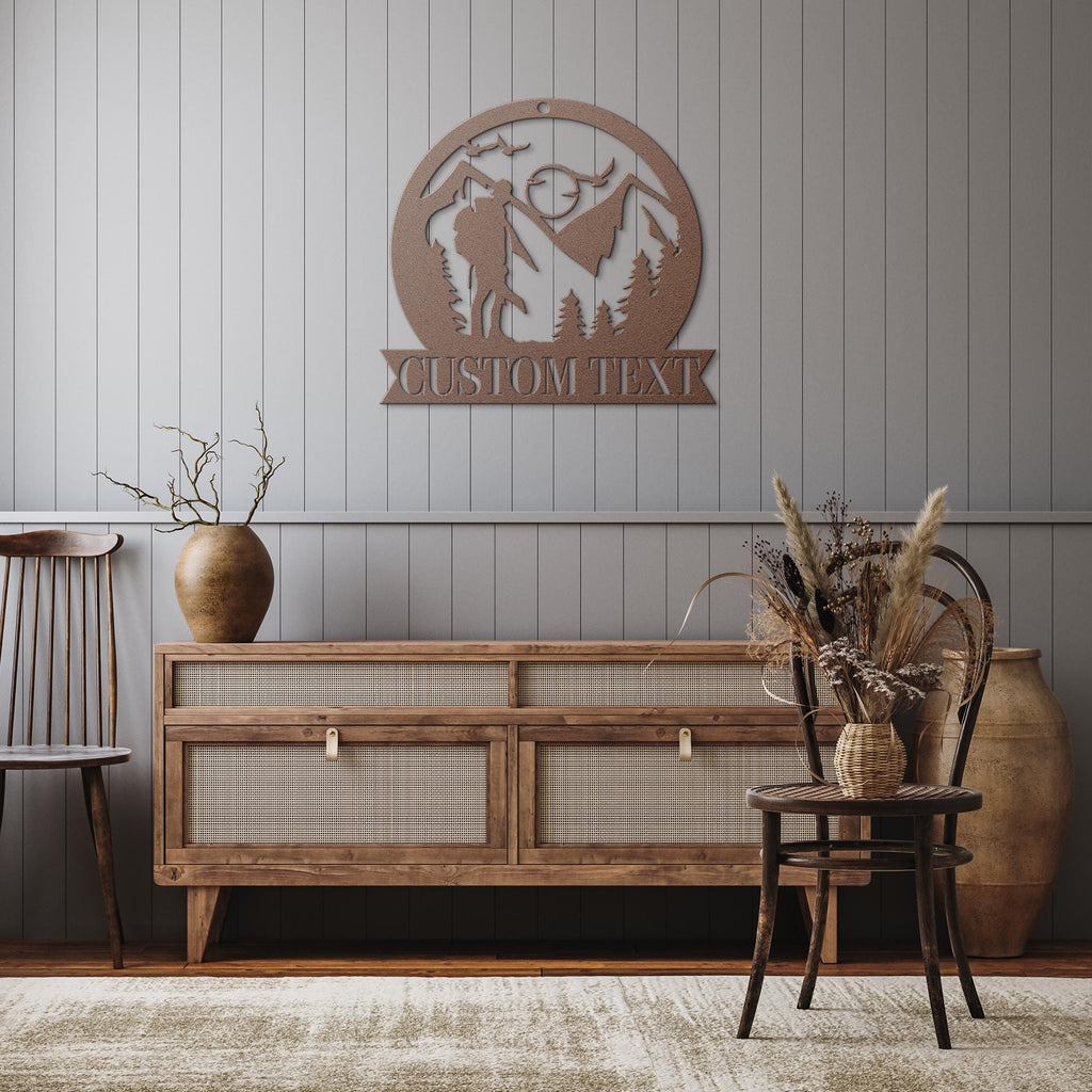 Personalized Hiker Sign - Custom Metal Art | Mountain Wall Decor & Trail Gift
